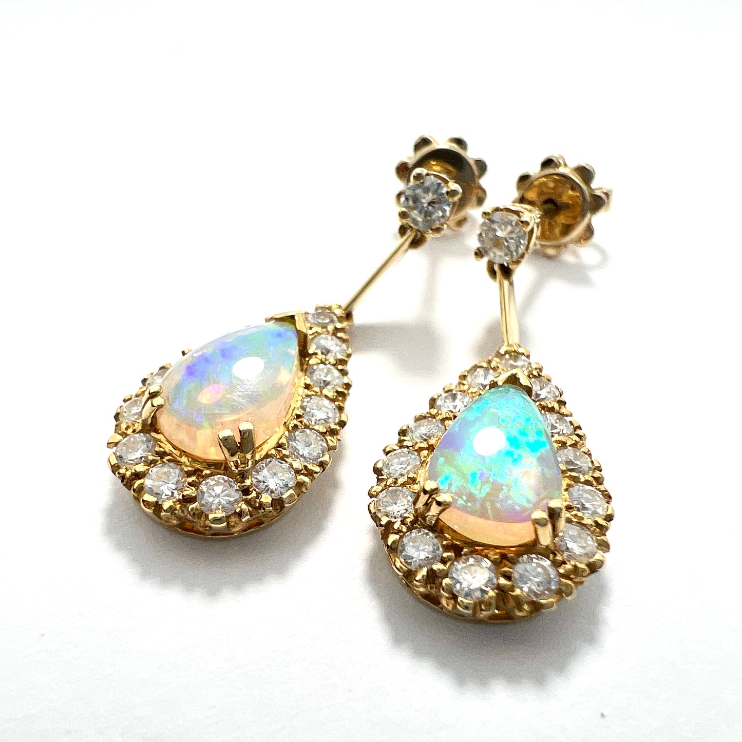 Vintage Diamond and Opal Teardrop Earrings in 18CT Gold