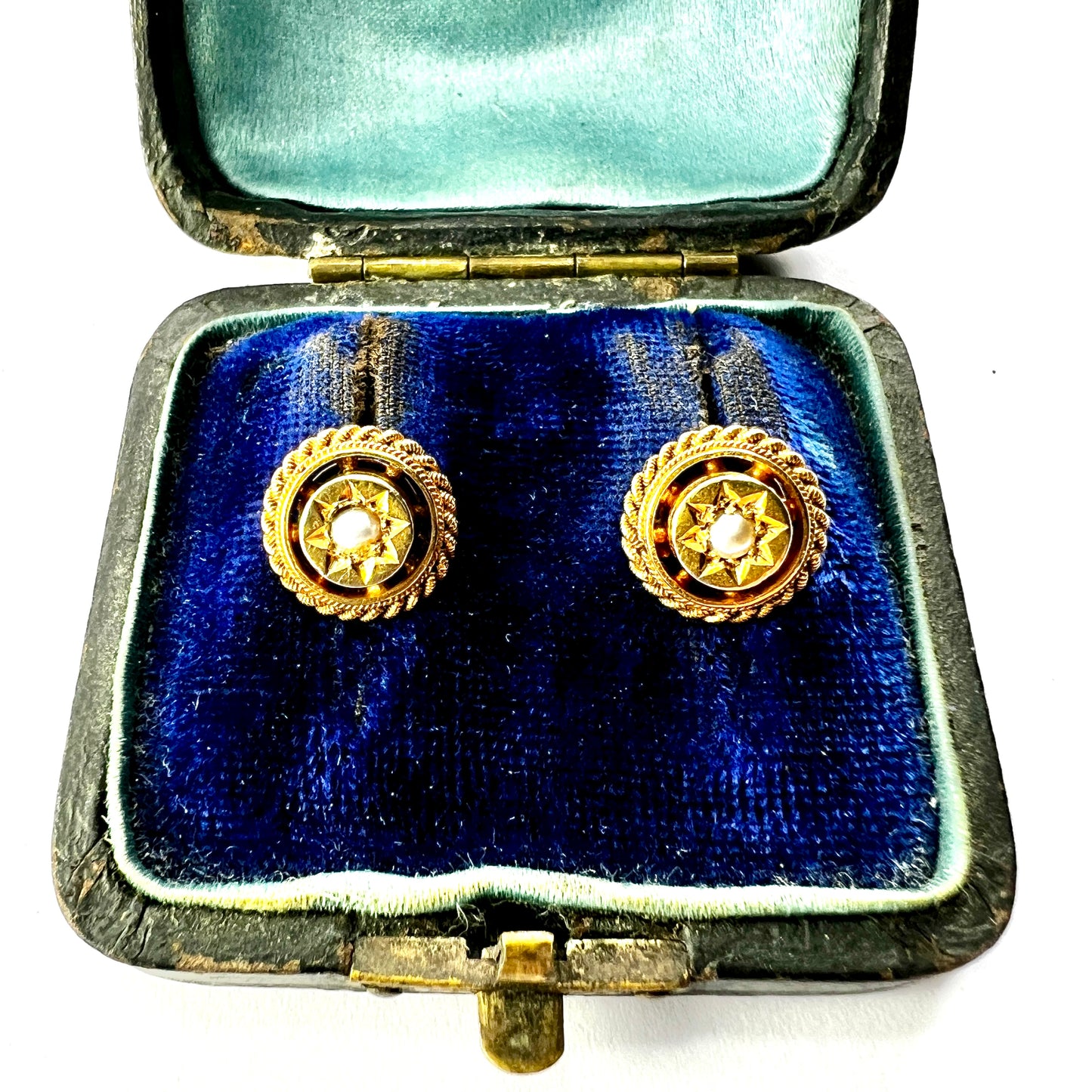 Victorian Star-set Pearl Gold Stud Earrings