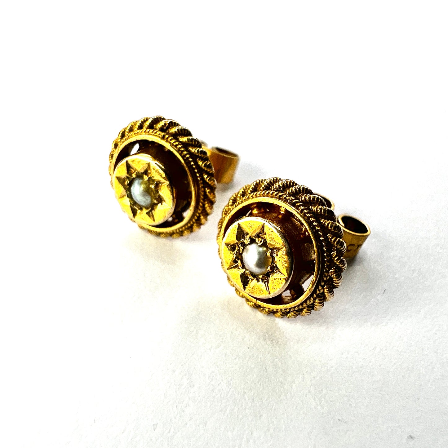 Victorian Star-set Pearl Gold Stud Earrings