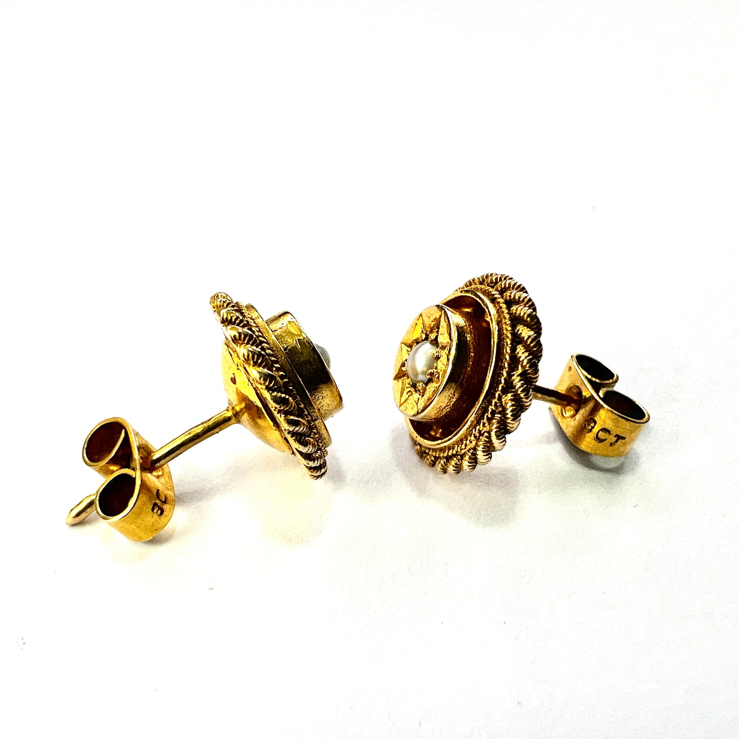 Victorian Star-set Pearl Gold Stud Earrings