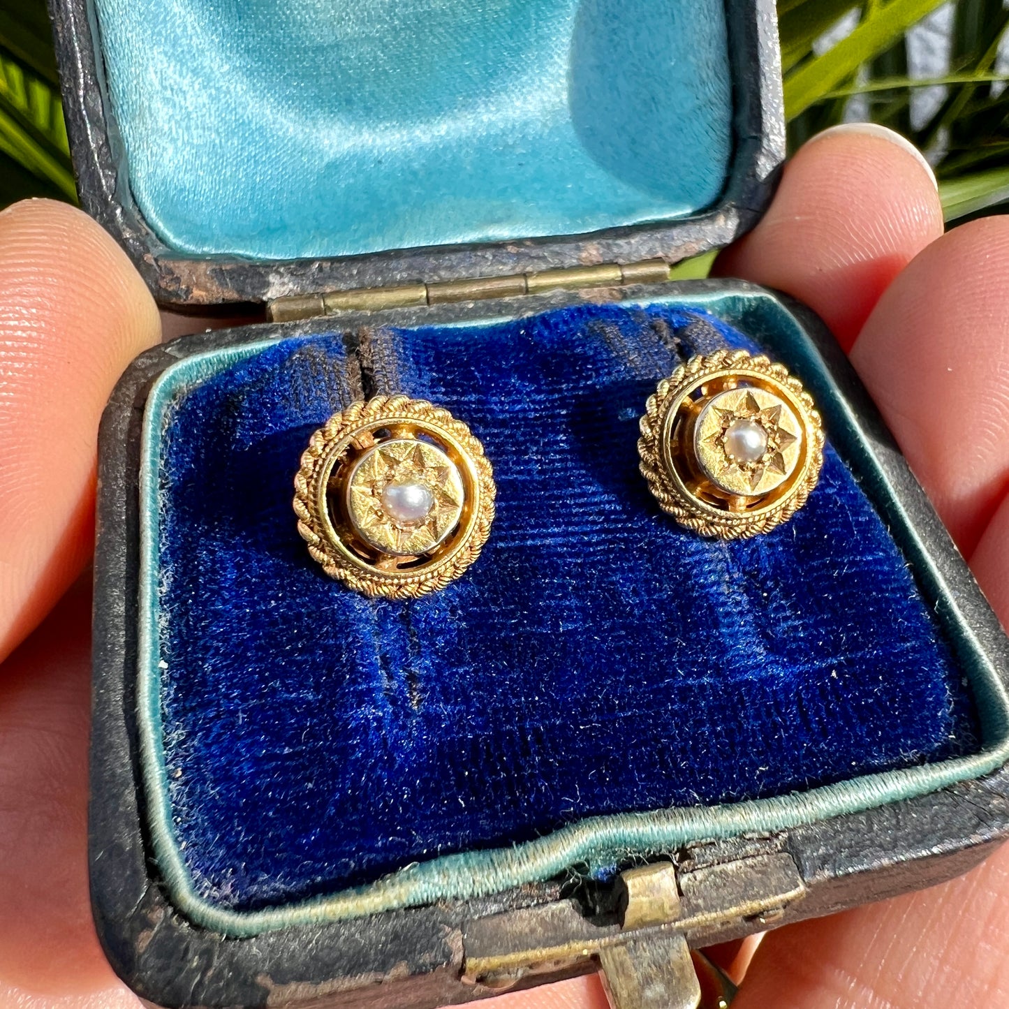 Victorian Star-set Pearl Gold Stud Earrings