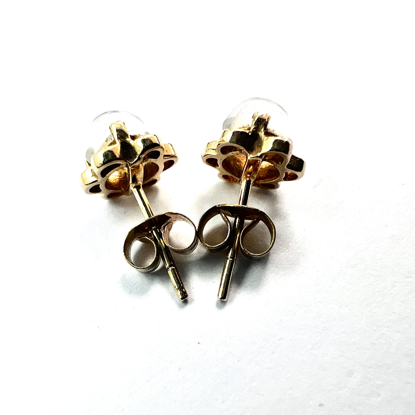 Vintage 9CT Gold Moonstone Flower Stud Earrings