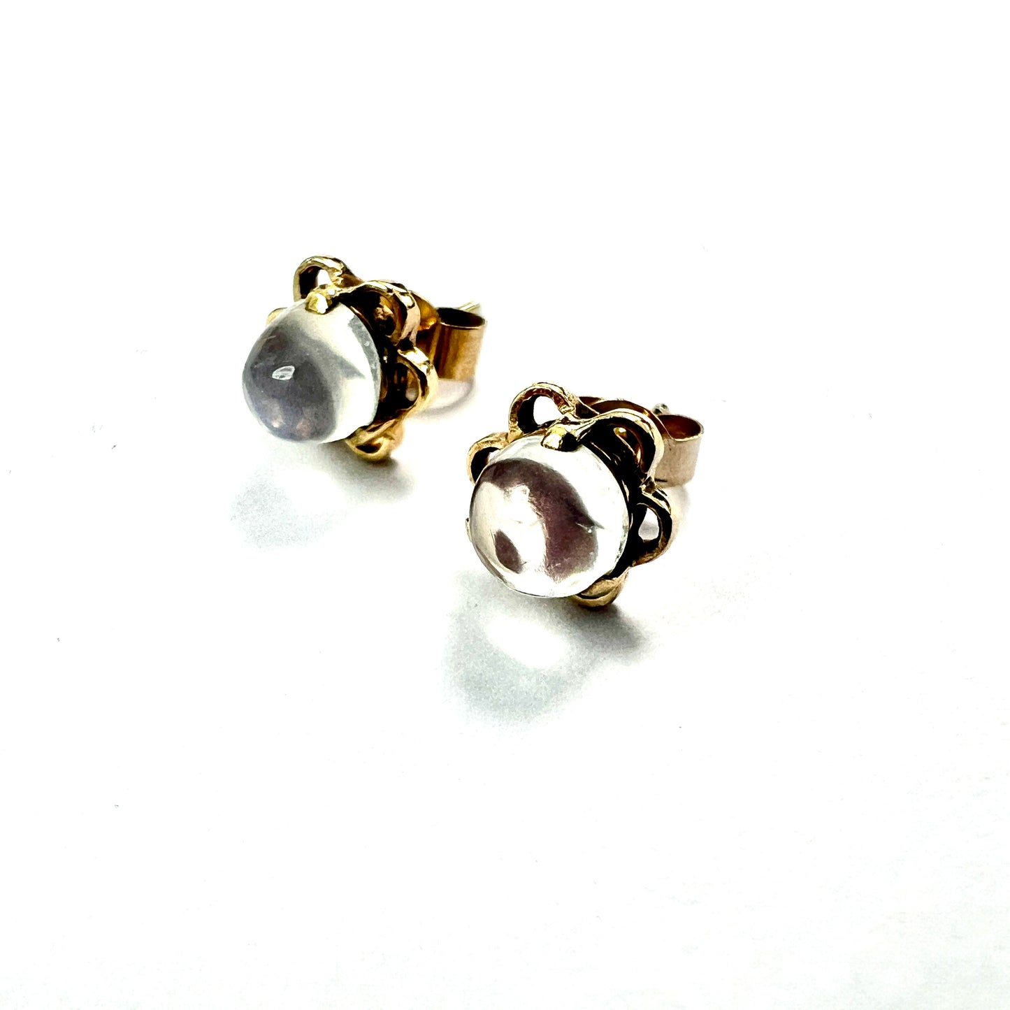 Vintage 9CT Gold Moonstone Flower Stud Earrings