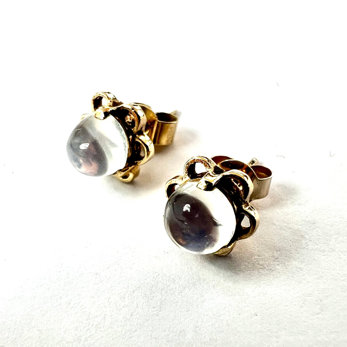 Vintage 9CT Gold Moonstone Flower Stud Earrings