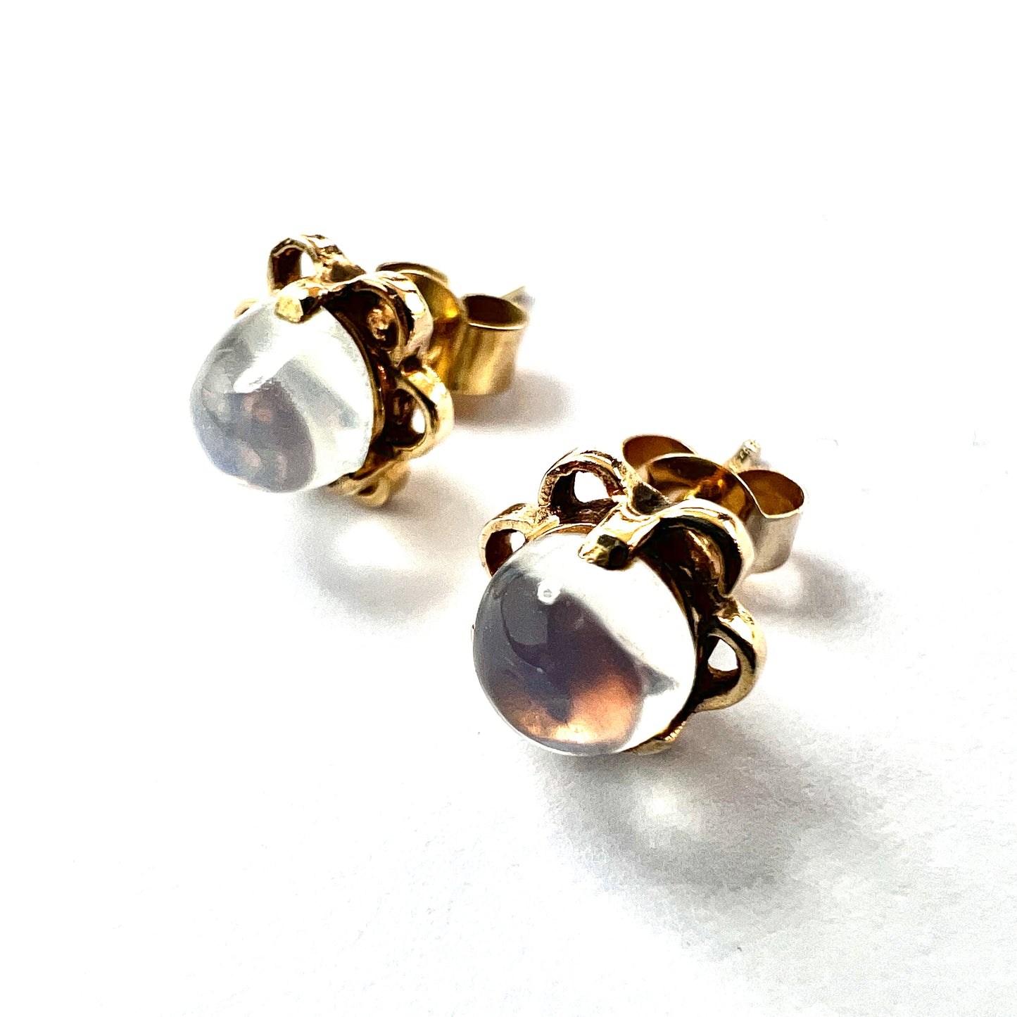 Vintage 9CT Gold Moonstone Flower Stud Earrings