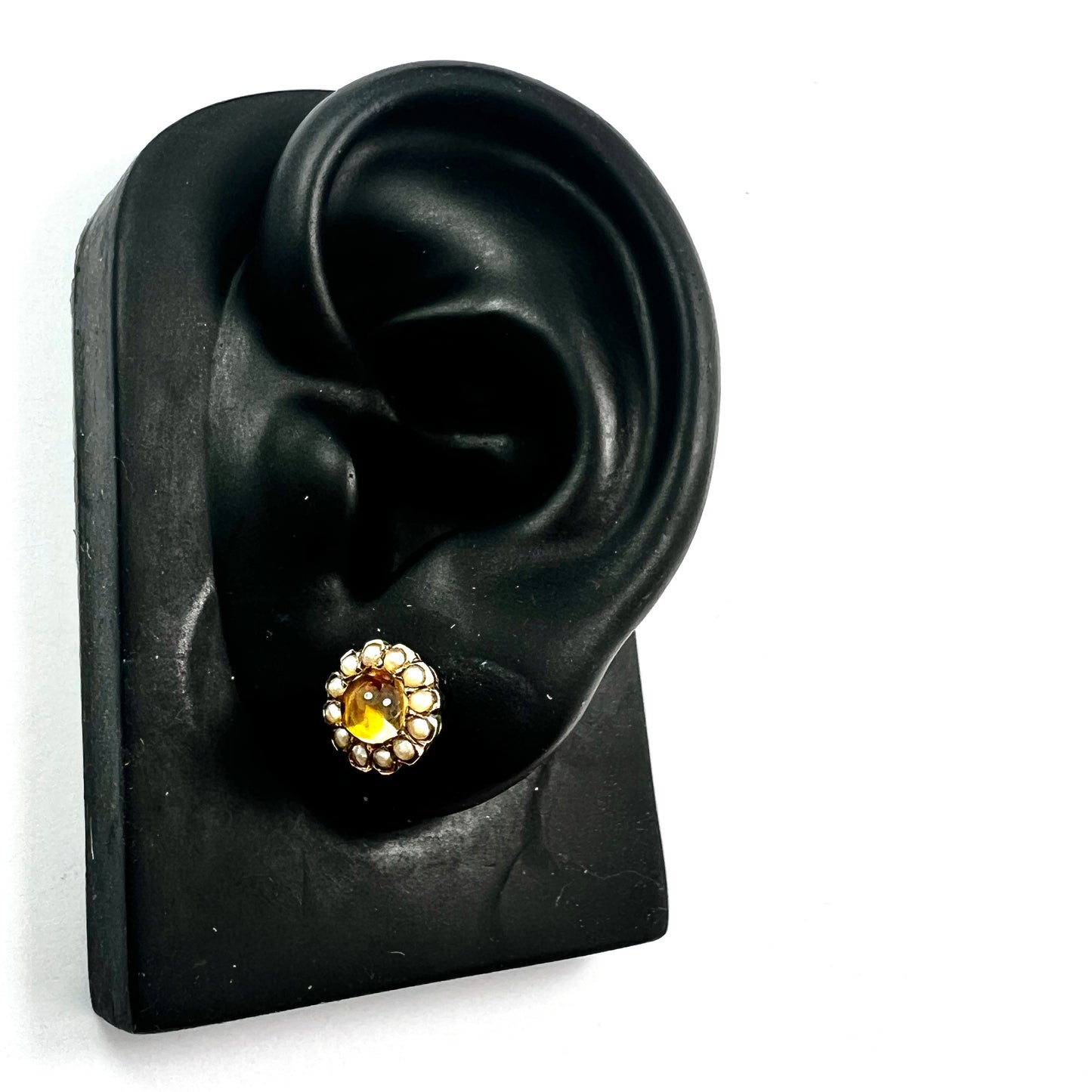 Antique Citrine and Pearl Halo Gold Stud Earrings