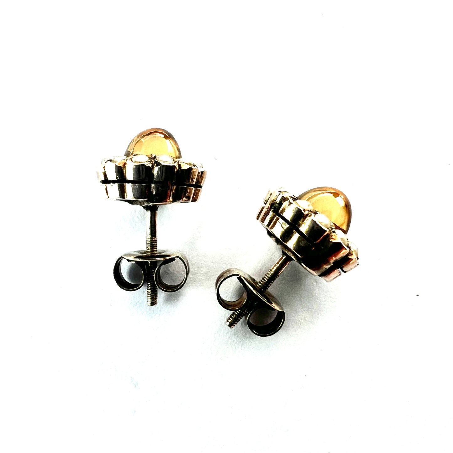Antique Citrine and Pearl Halo Gold Stud Earrings