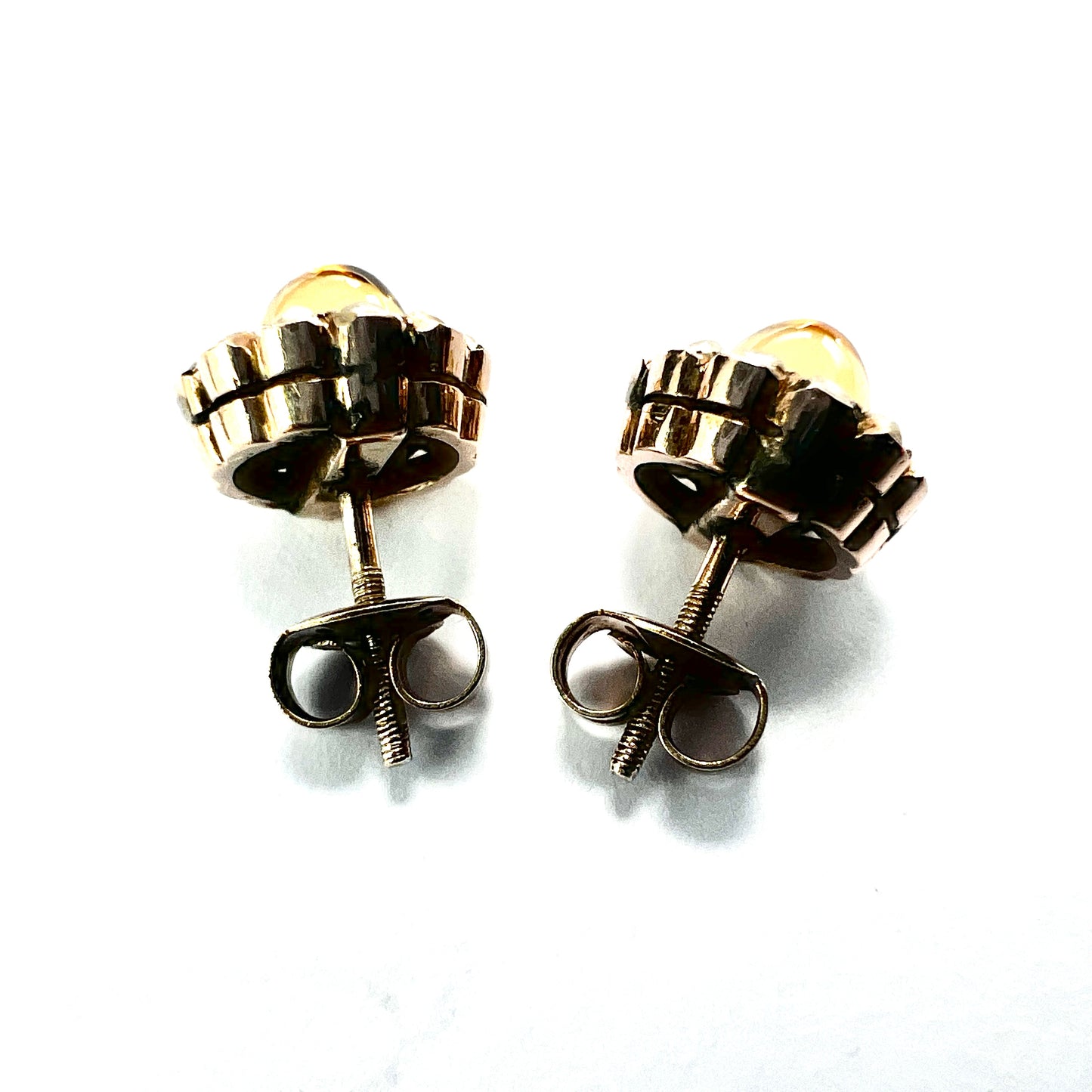 Antique Citrine and Pearl Halo Gold Stud Earrings