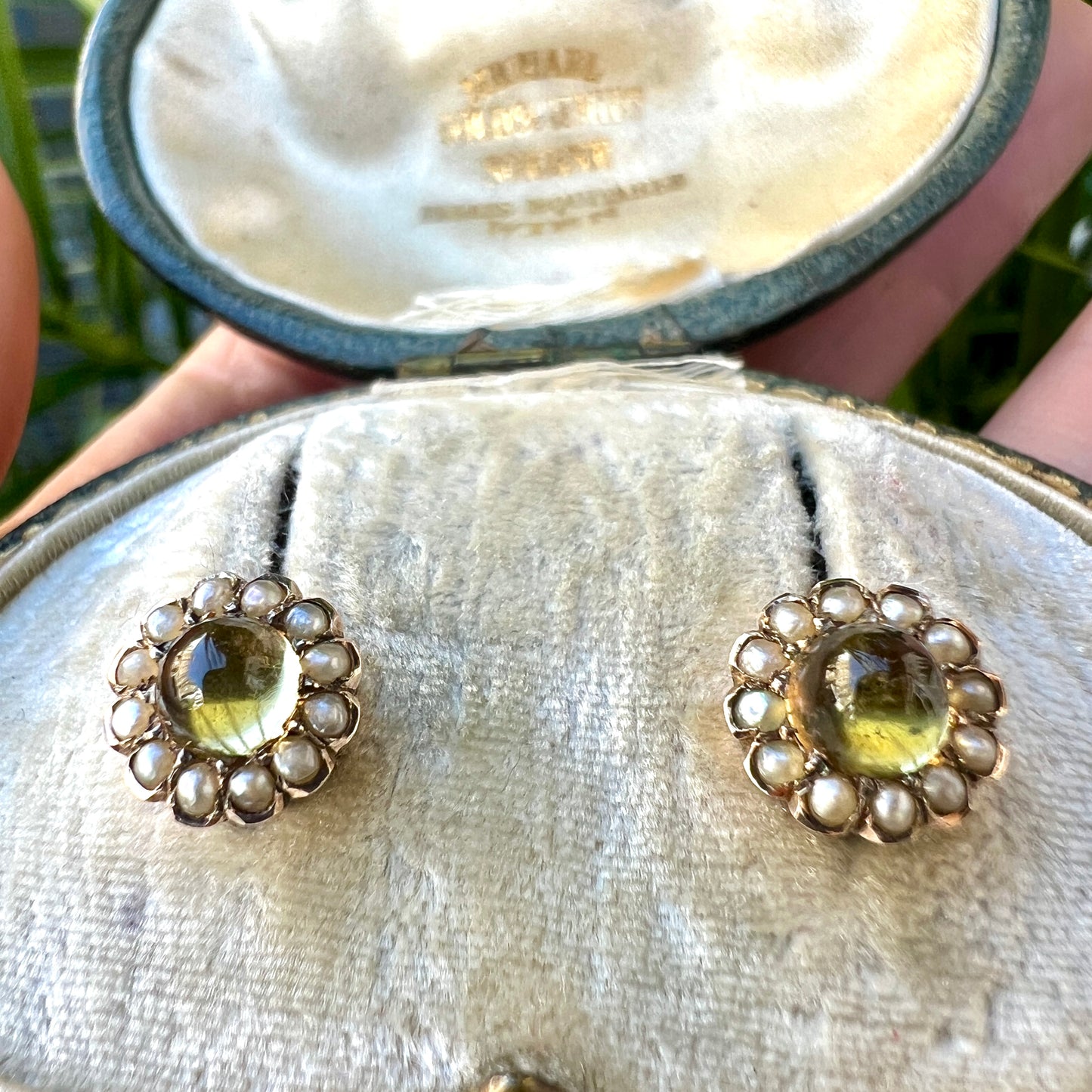 Antique Citrine and Pearl Halo Gold Stud Earrings