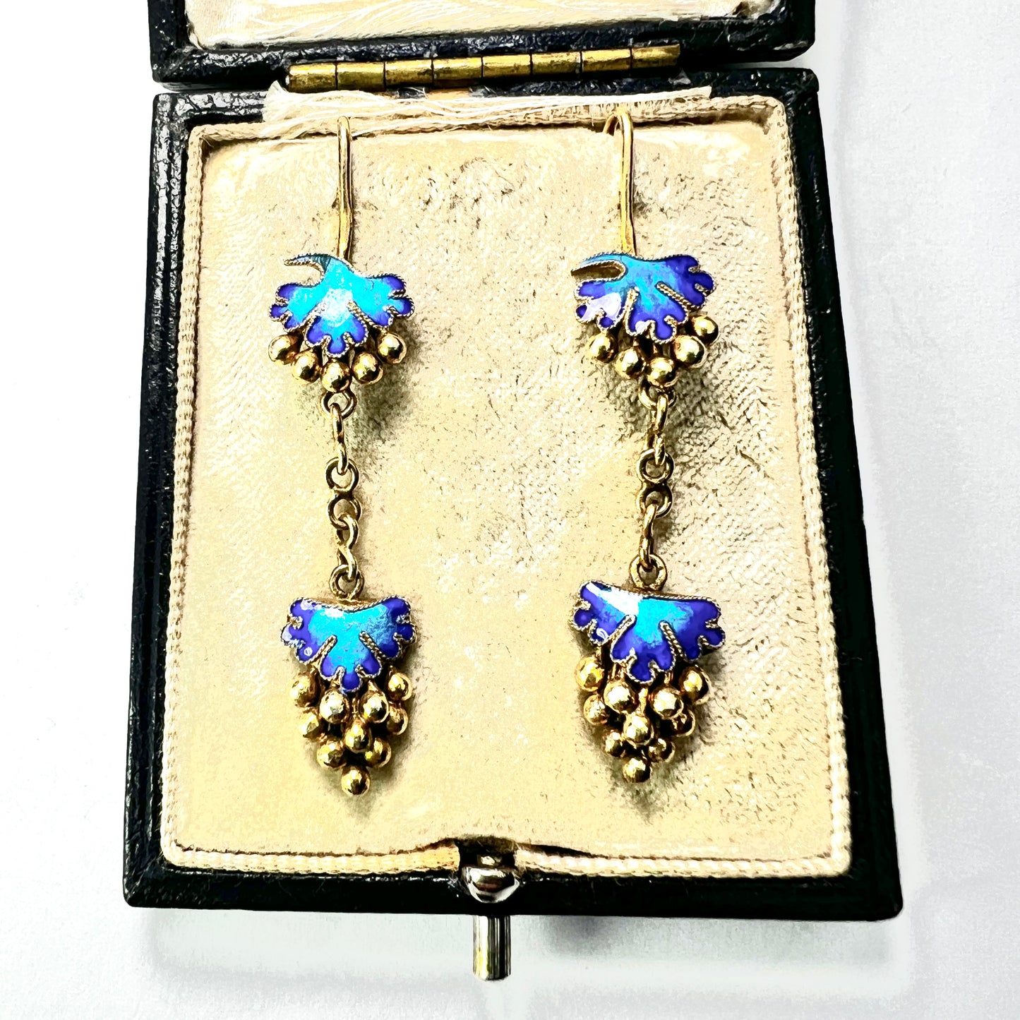 Victorian Silver Gilt Blue Enamel Grape Earrings