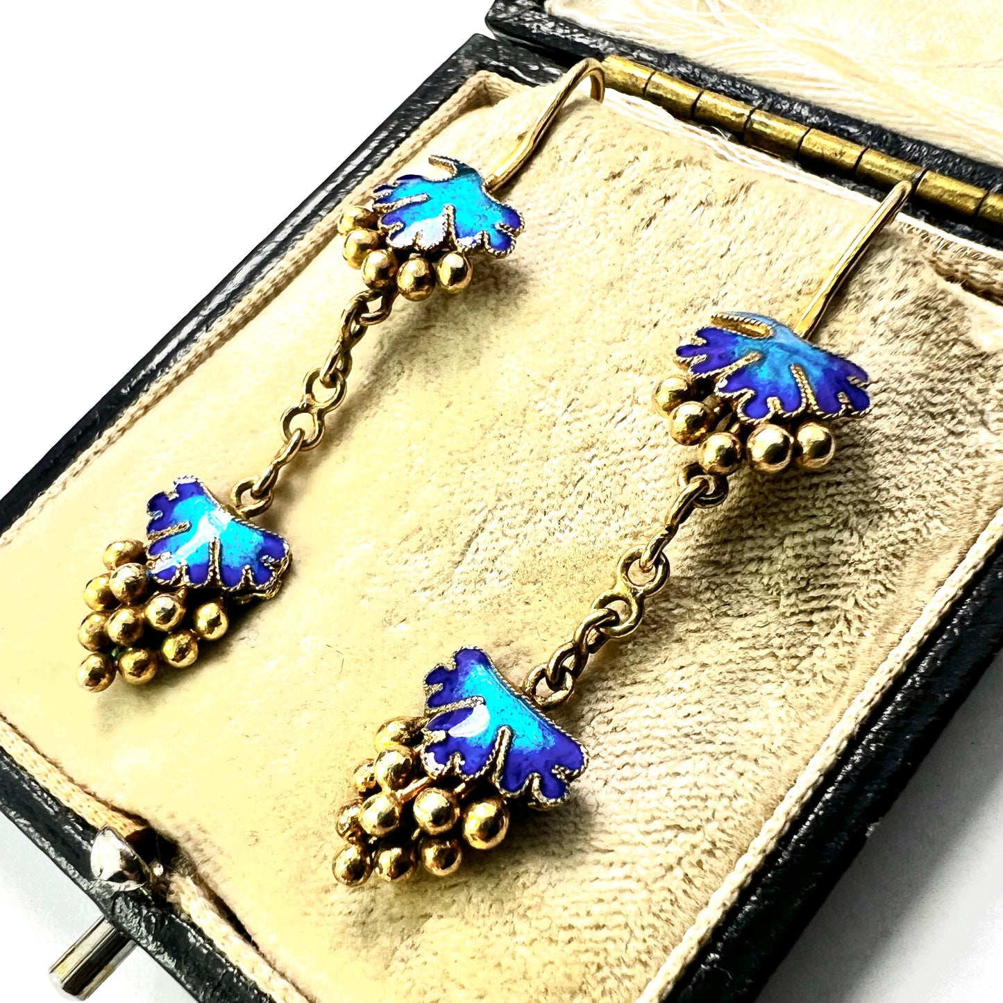Victorian Silver Gilt Blue Enamel Grape Earrings