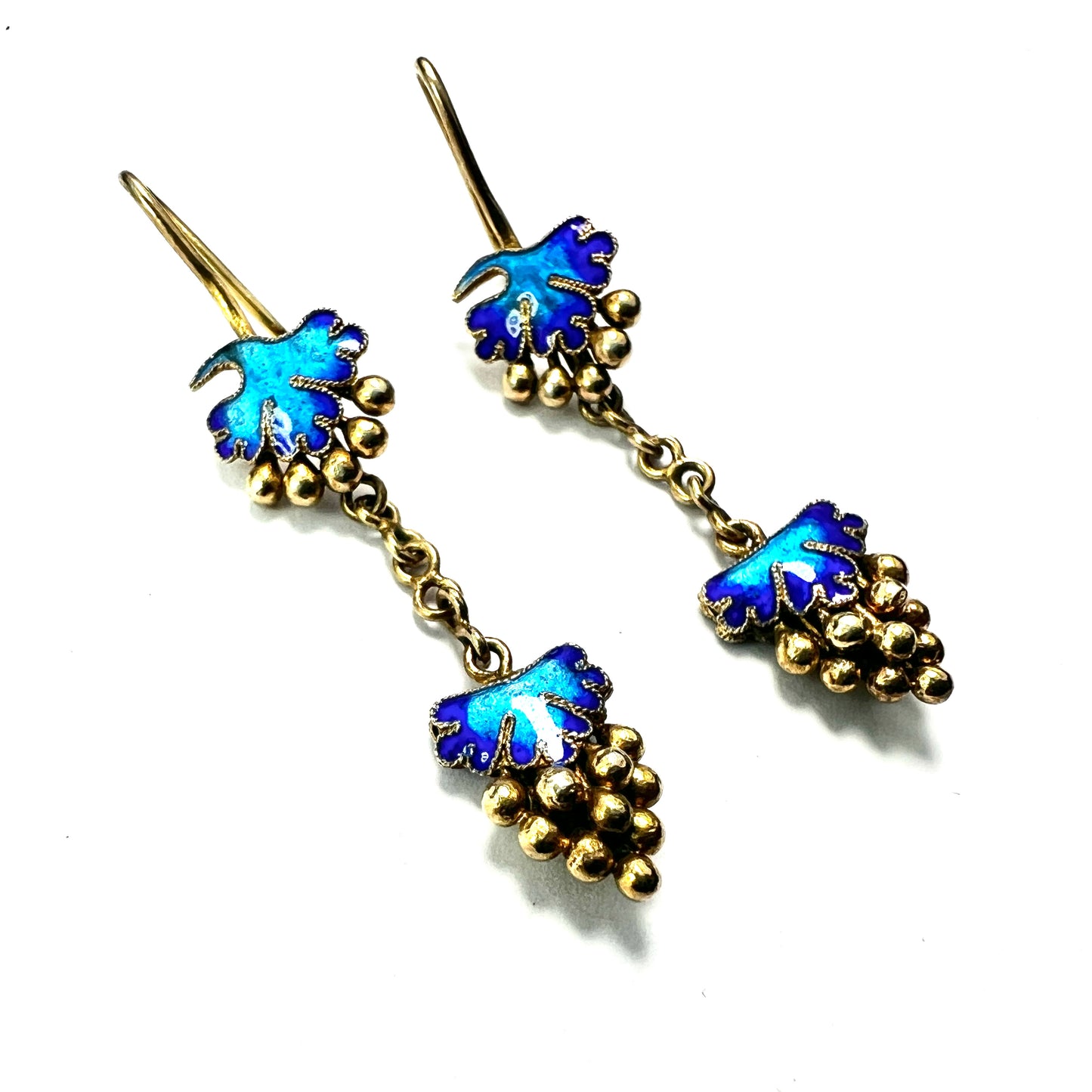 Victorian Silver Gilt Blue Enamel Grape Earrings