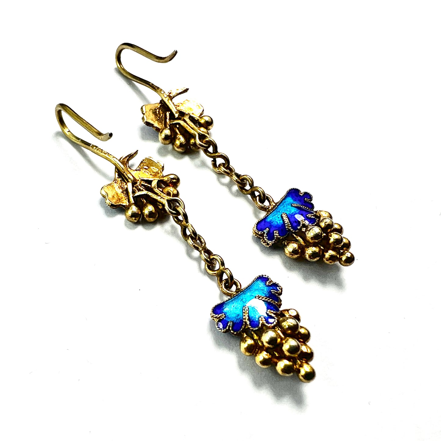 Victorian Silver Gilt Blue Enamel Grape Earrings