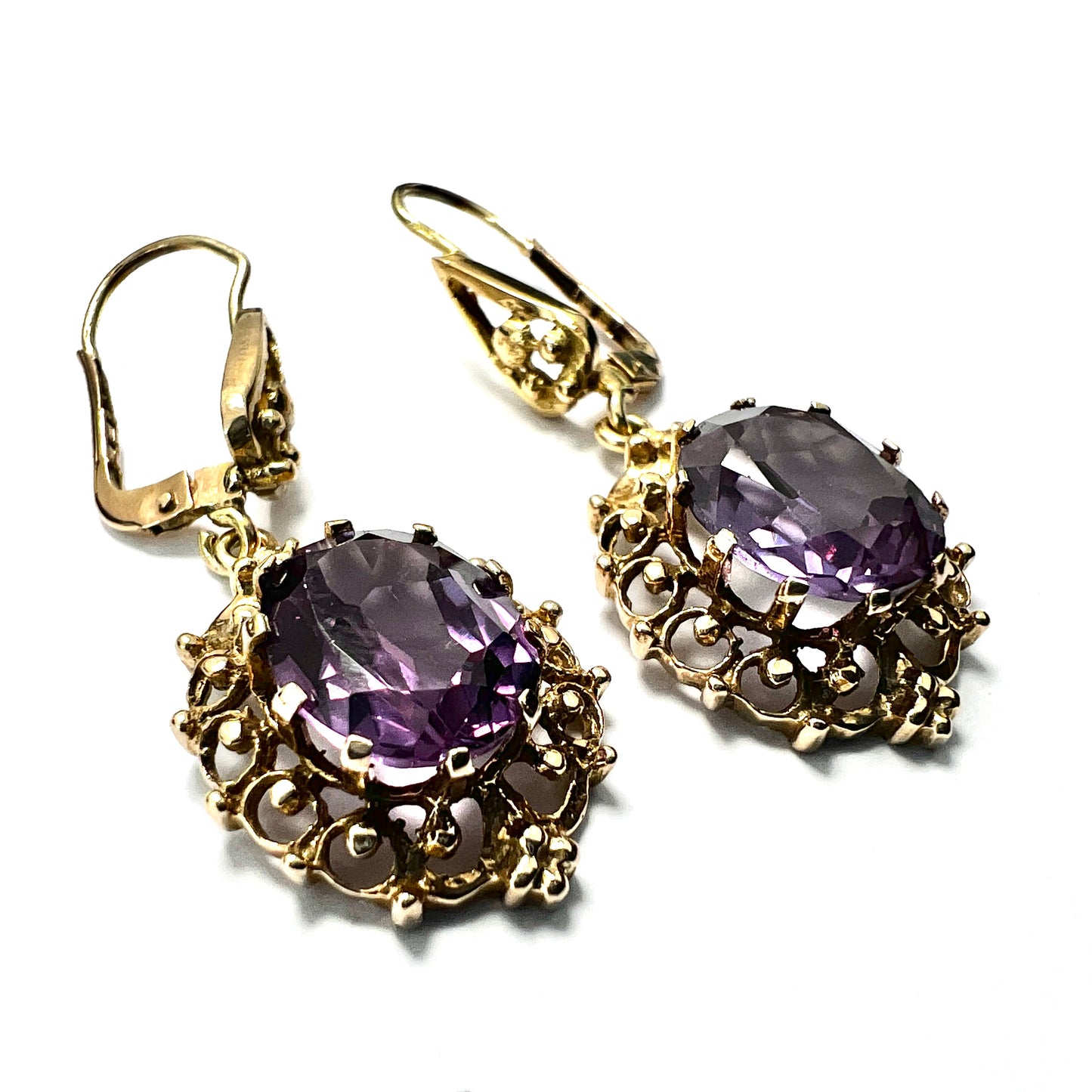 Victorian Style Gold Alexandrite Drop Earrings