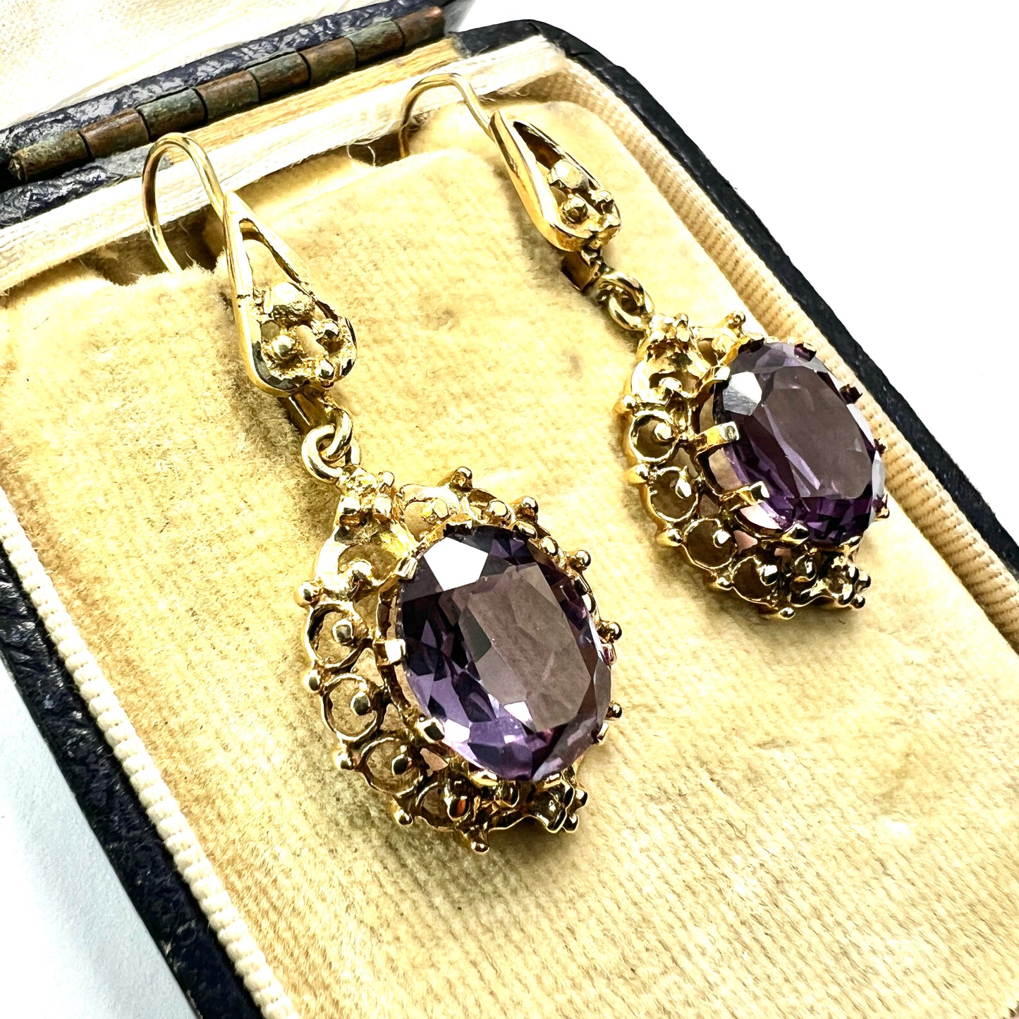 Victorian Style Gold Alexandrite Drop Earrings