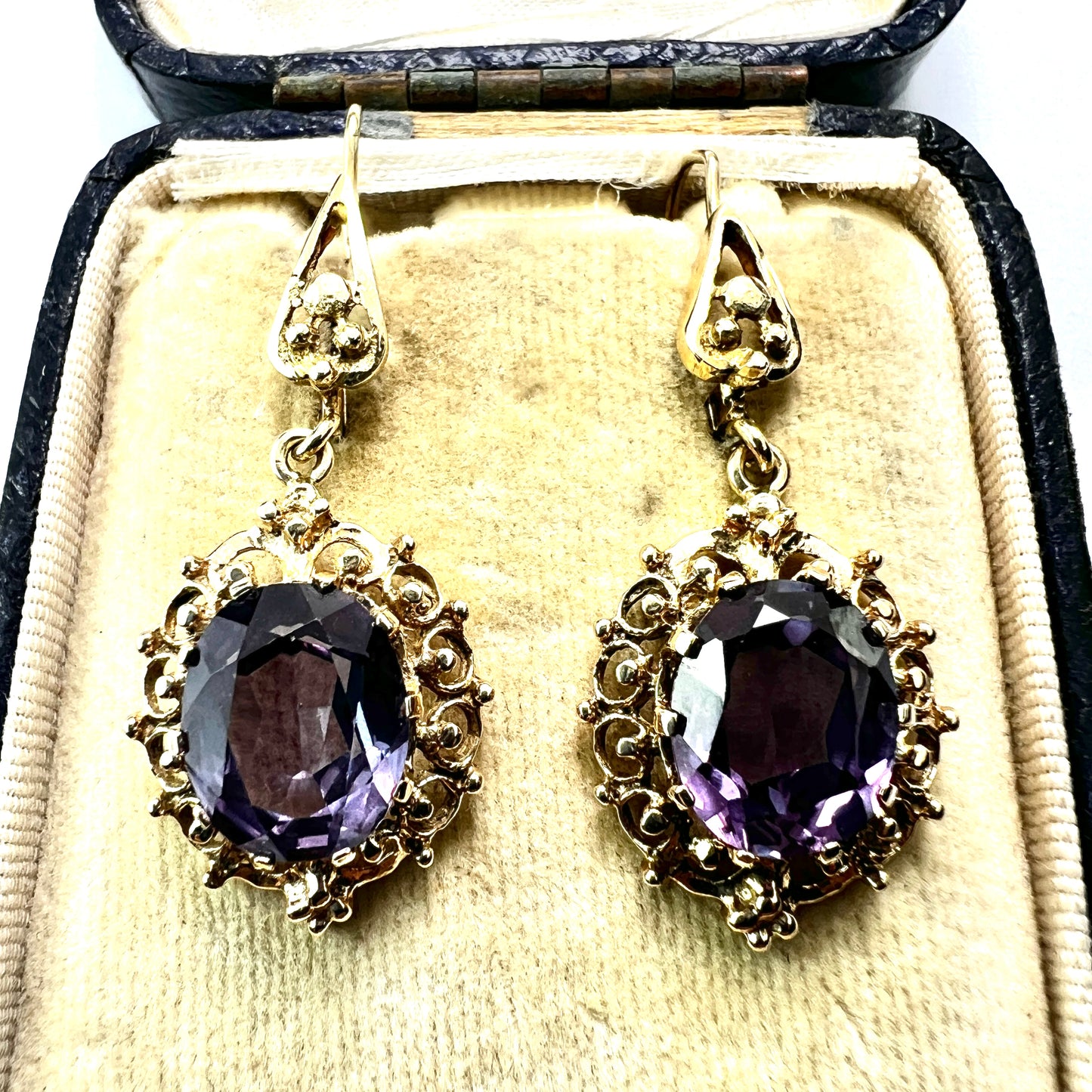 Victorian Style Gold Alexandrite Drop Earrings