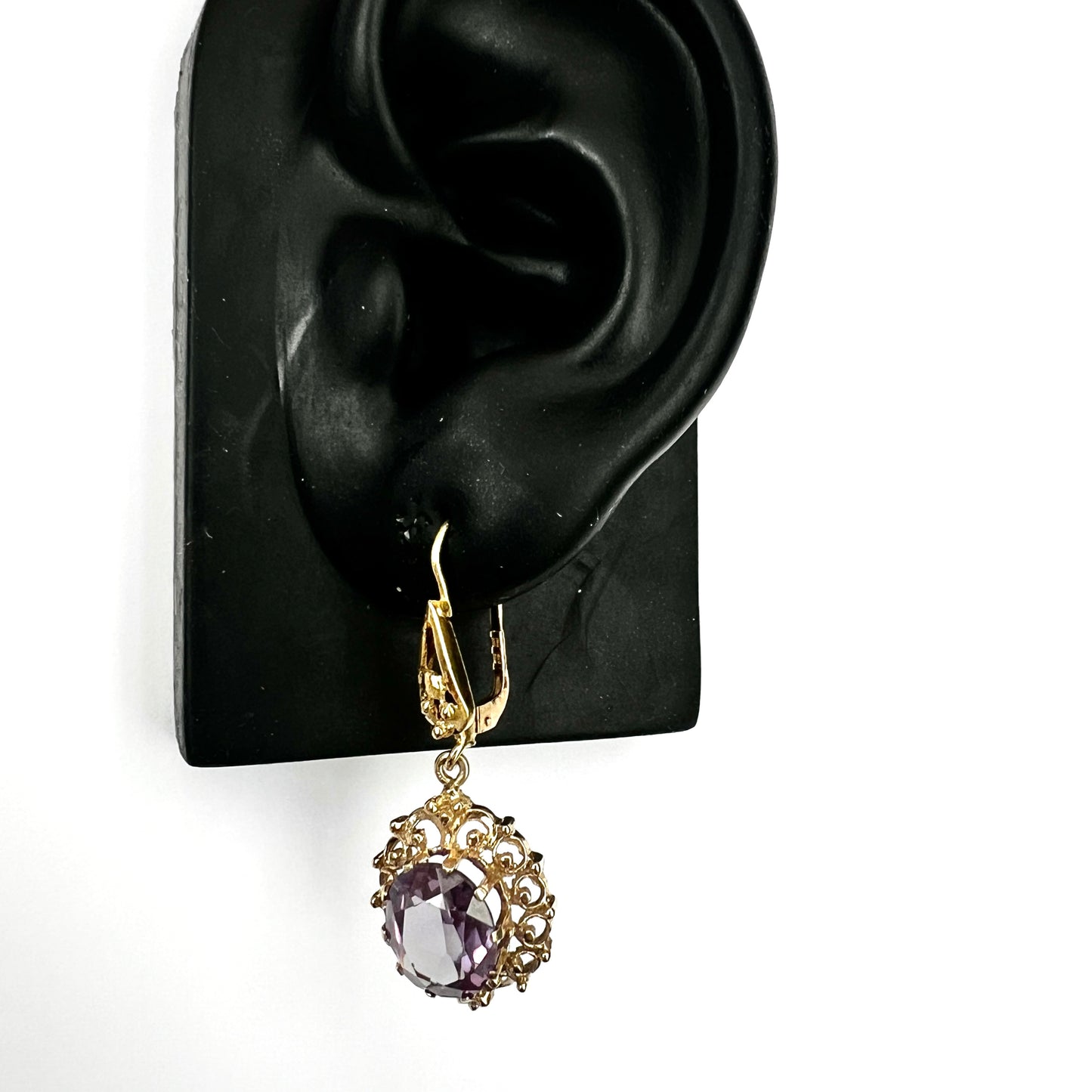 Victorian Style Gold Alexandrite Drop Earrings