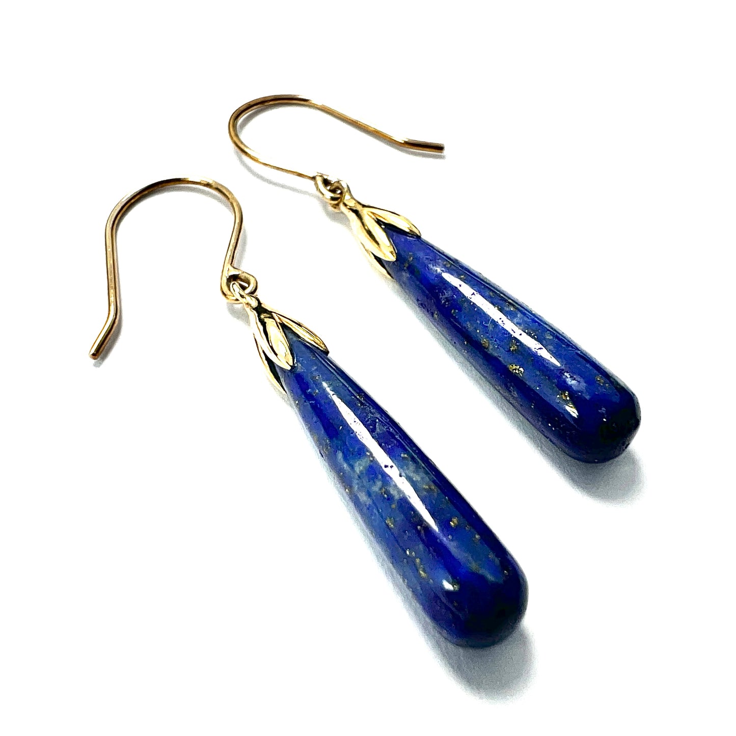 Vintage 9CT Gold Lapis Lazuli Teardrop Earrings