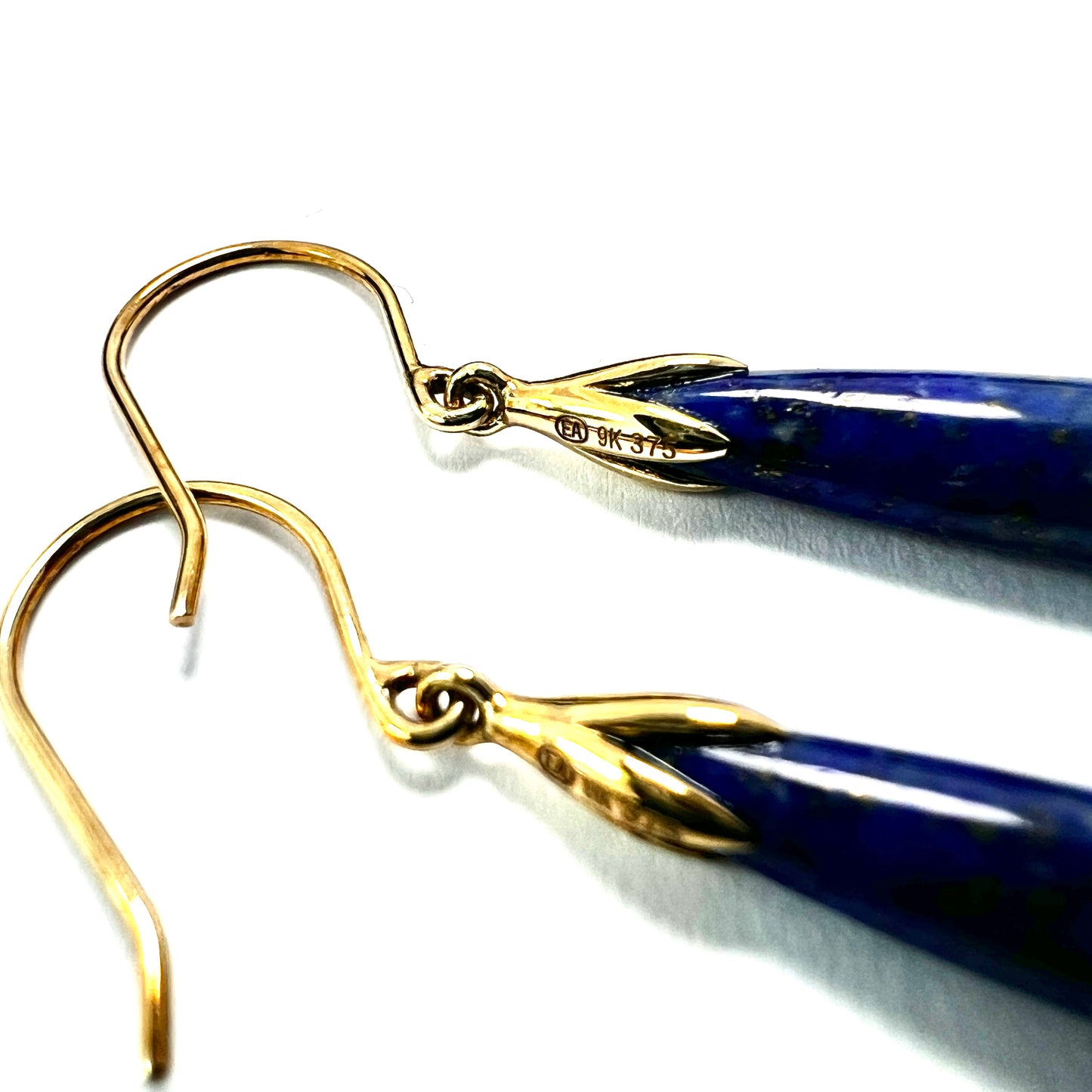Vintage 9CT Gold Lapis Lazuli Teardrop Earrings