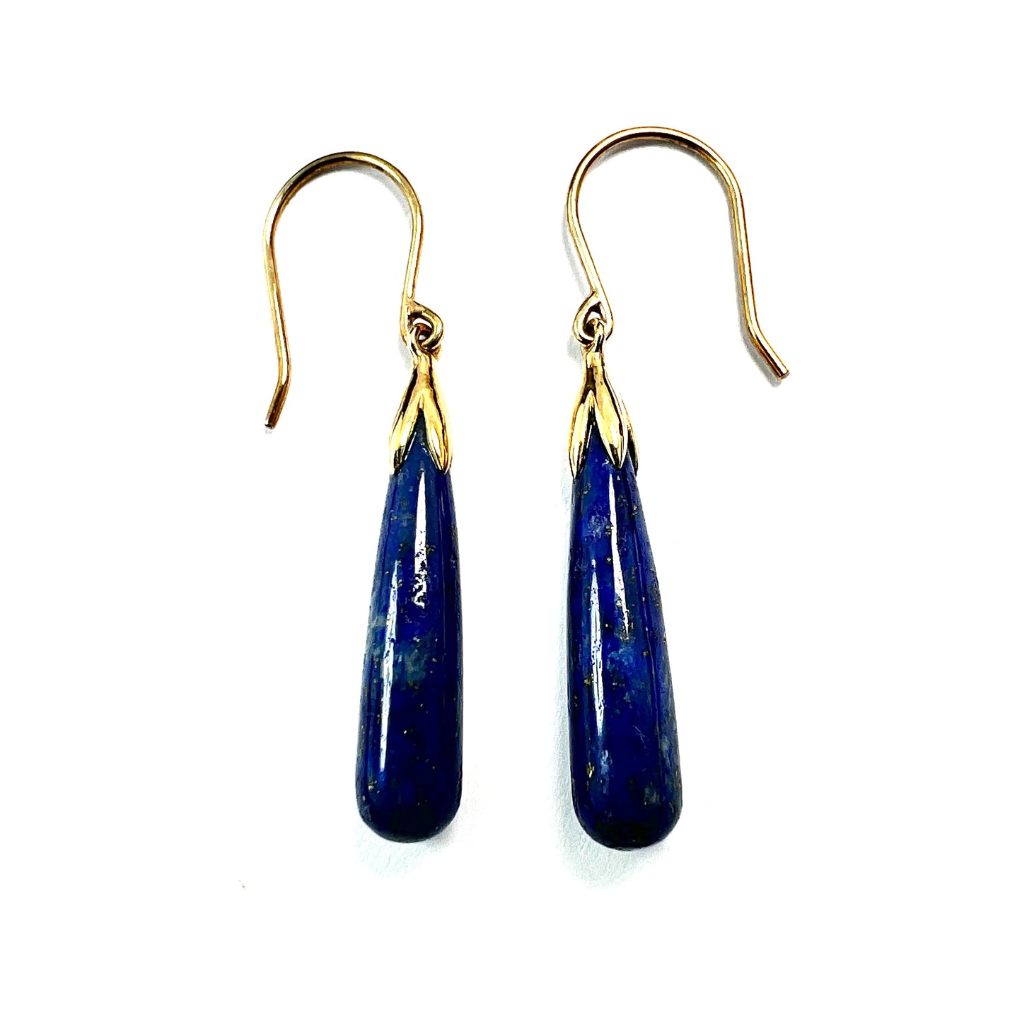 Vintage 9CT Gold Lapis Lazuli Teardrop Earrings