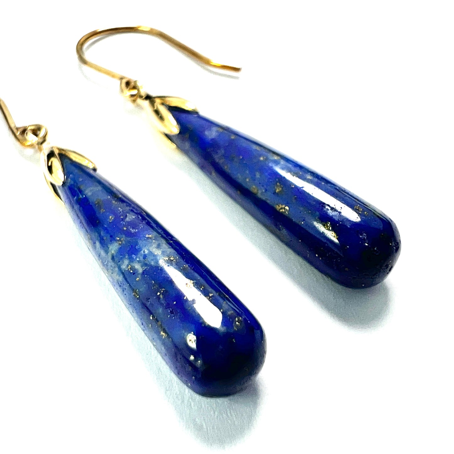 Vintage 9CT Gold Lapis Lazuli Teardrop Earrings