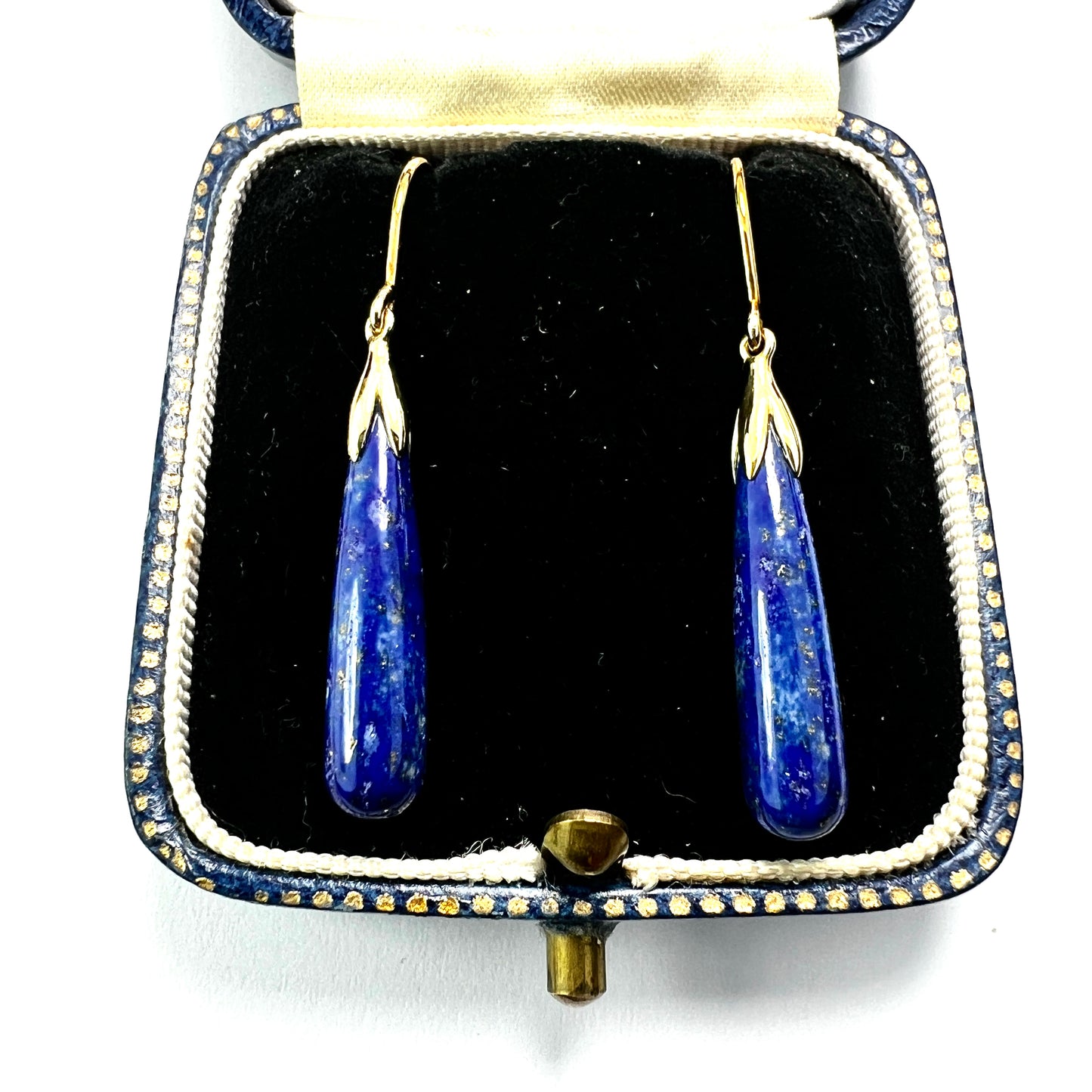 Vintage 9CT Gold Lapis Lazuli Teardrop Earrings
