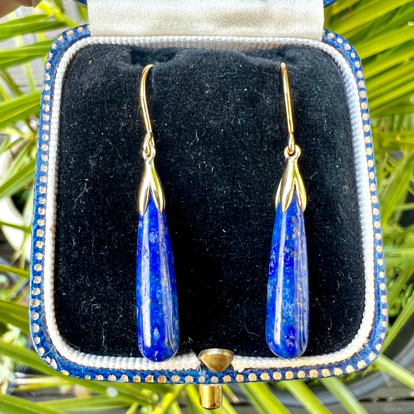 Vintage 9CT Gold Lapis Lazuli Teardrop Earrings