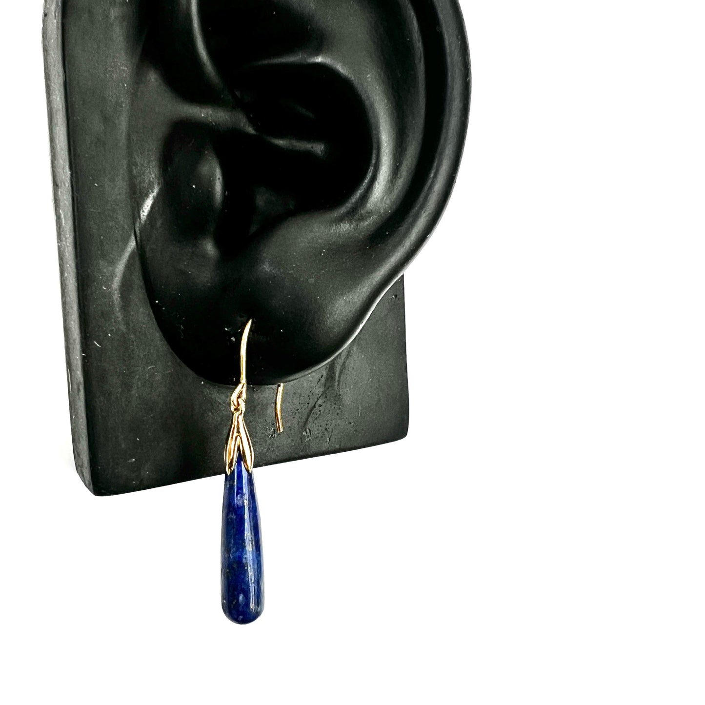 Vintage 9CT Gold Lapis Lazuli Teardrop Earrings