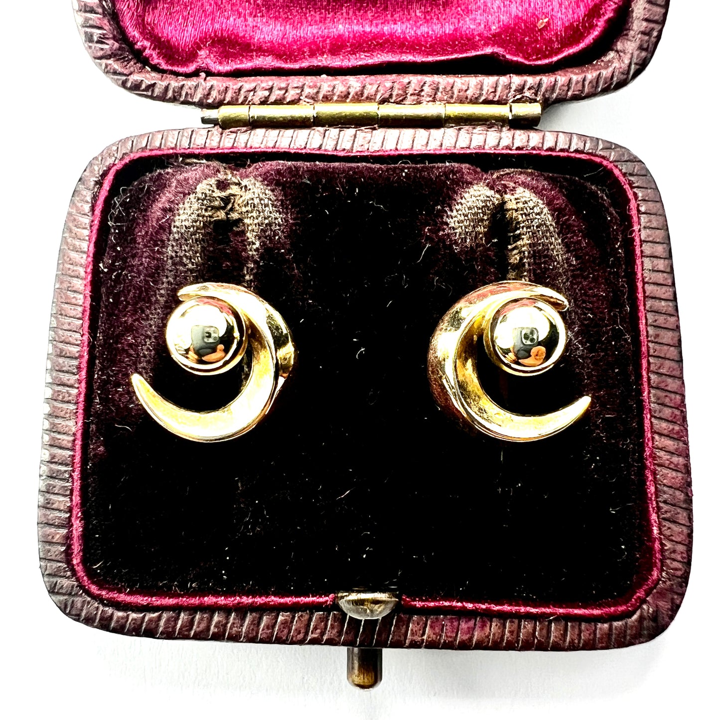 Vintage 9CT Gold Crescent Moon Stud Earrings