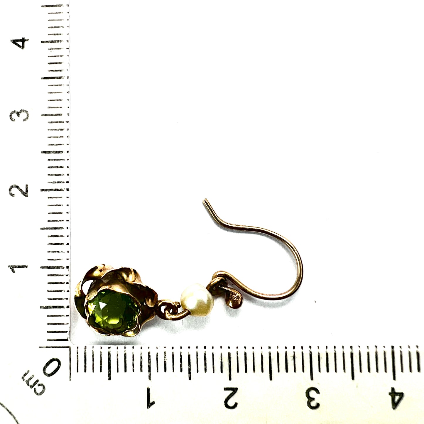 Vintage Gold Pearl and Peridot Paste Drop Earrings