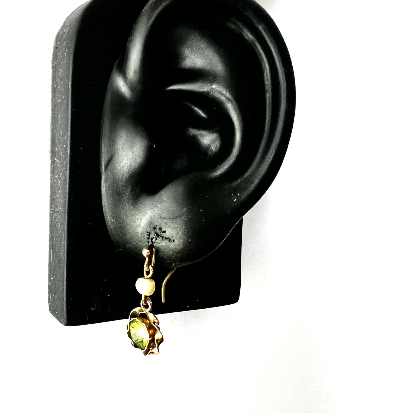 Vintage Gold Pearl and Peridot Paste Drop Earrings