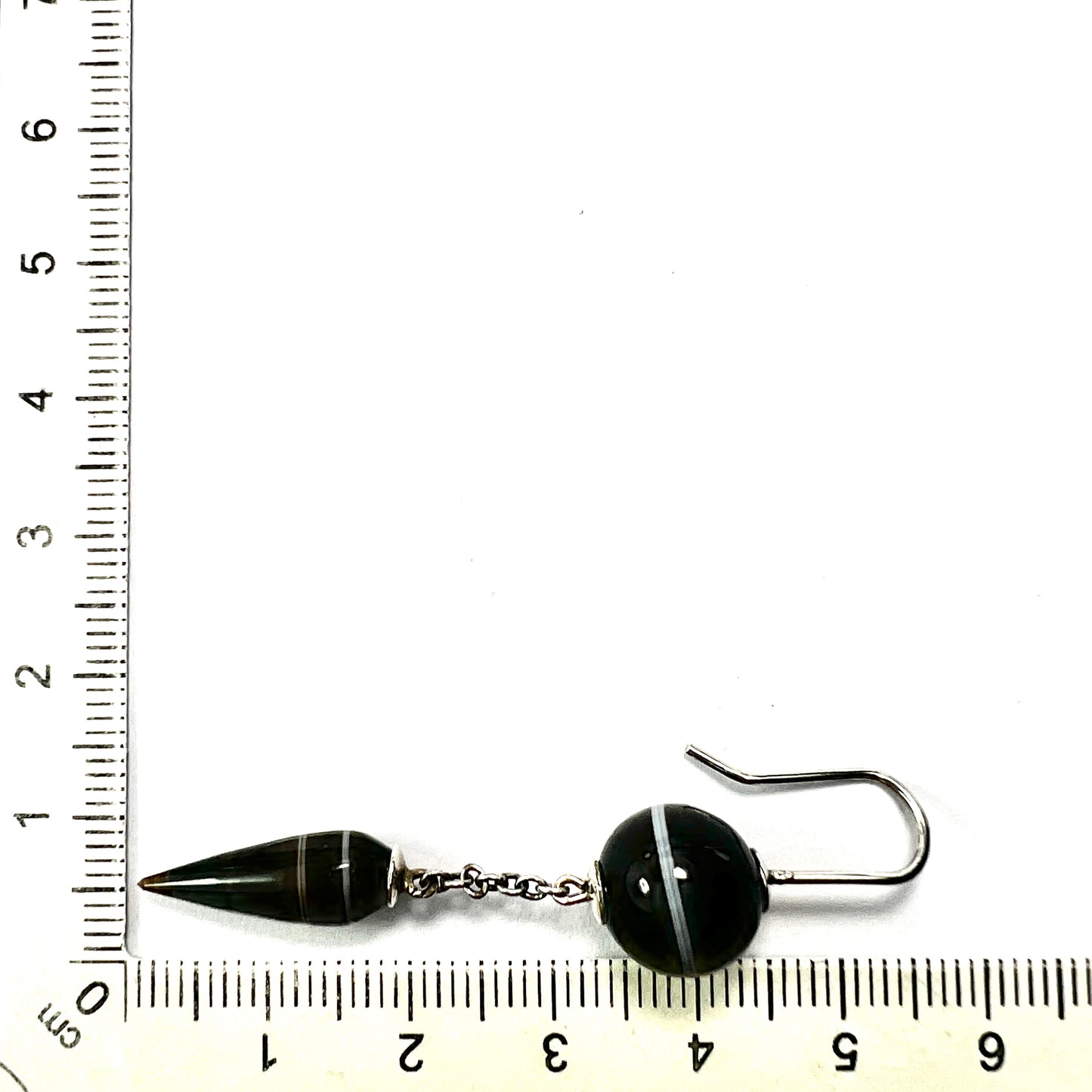 Victorian Scottish Banded Agate Torpedo Drop Silver Earrings