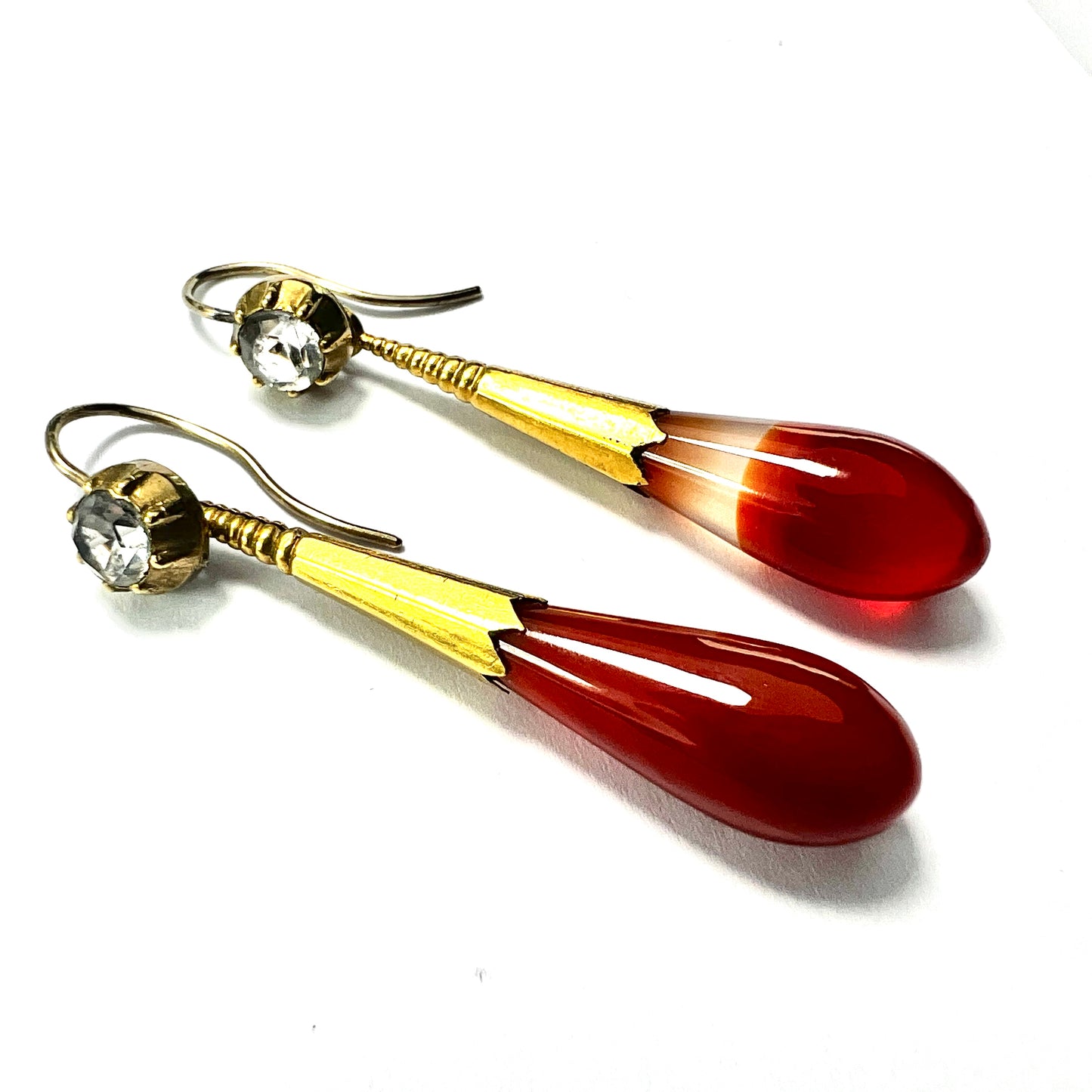 Victorian 18CT Gold Cased Paste and Agate Drop Earrings
