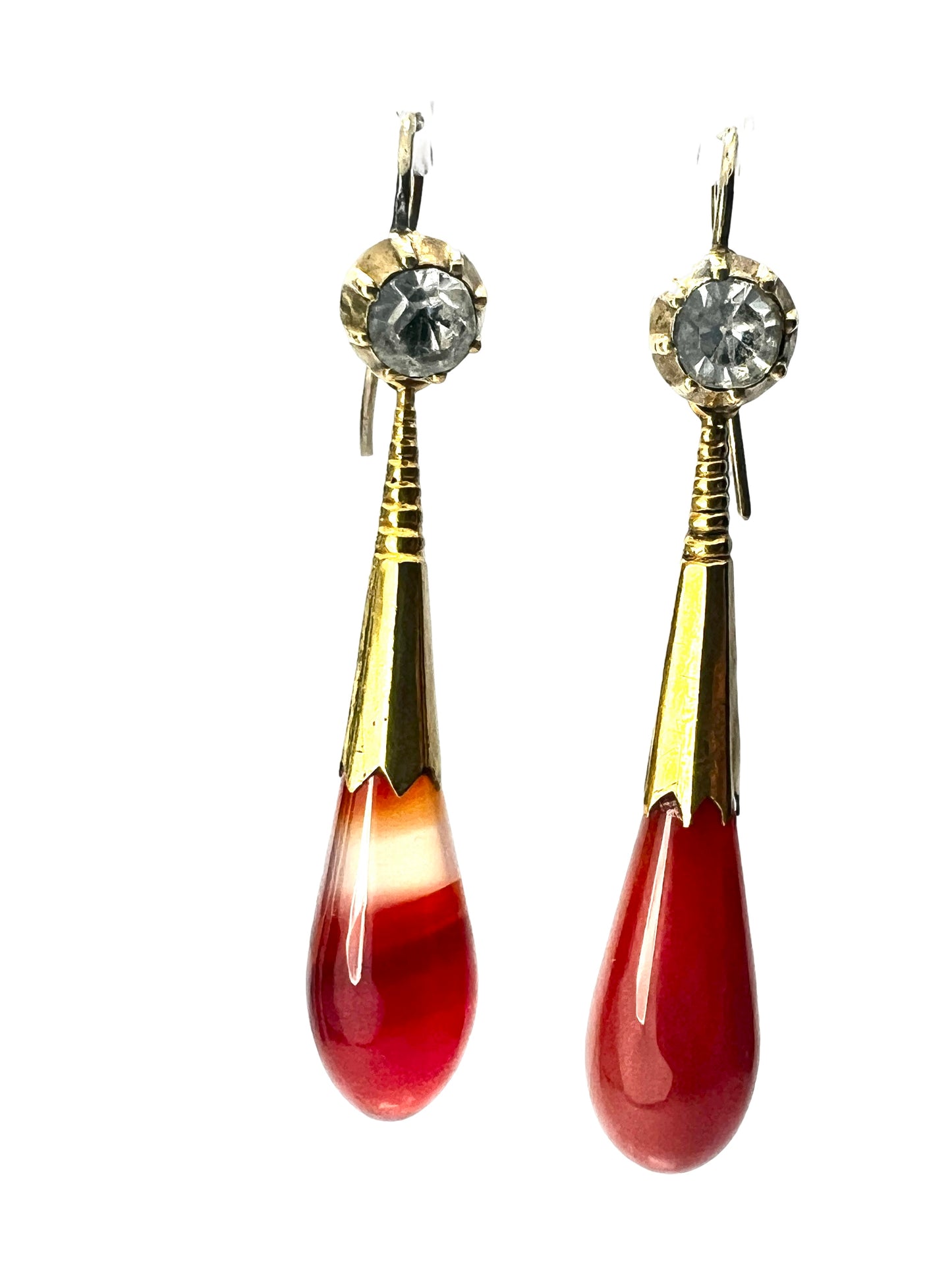 Victorian 18CT Gold Cased Paste and Agate Drop Earrings