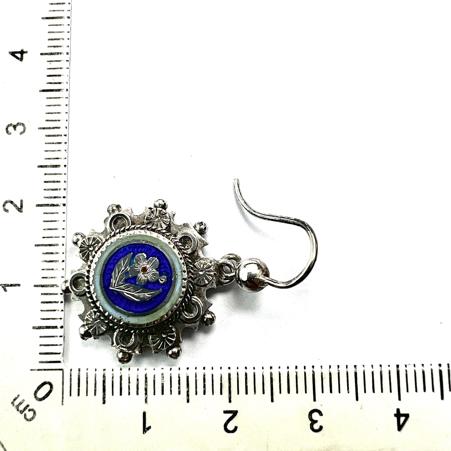 Victorian Silver Enamelled Forget Me Not Earrings