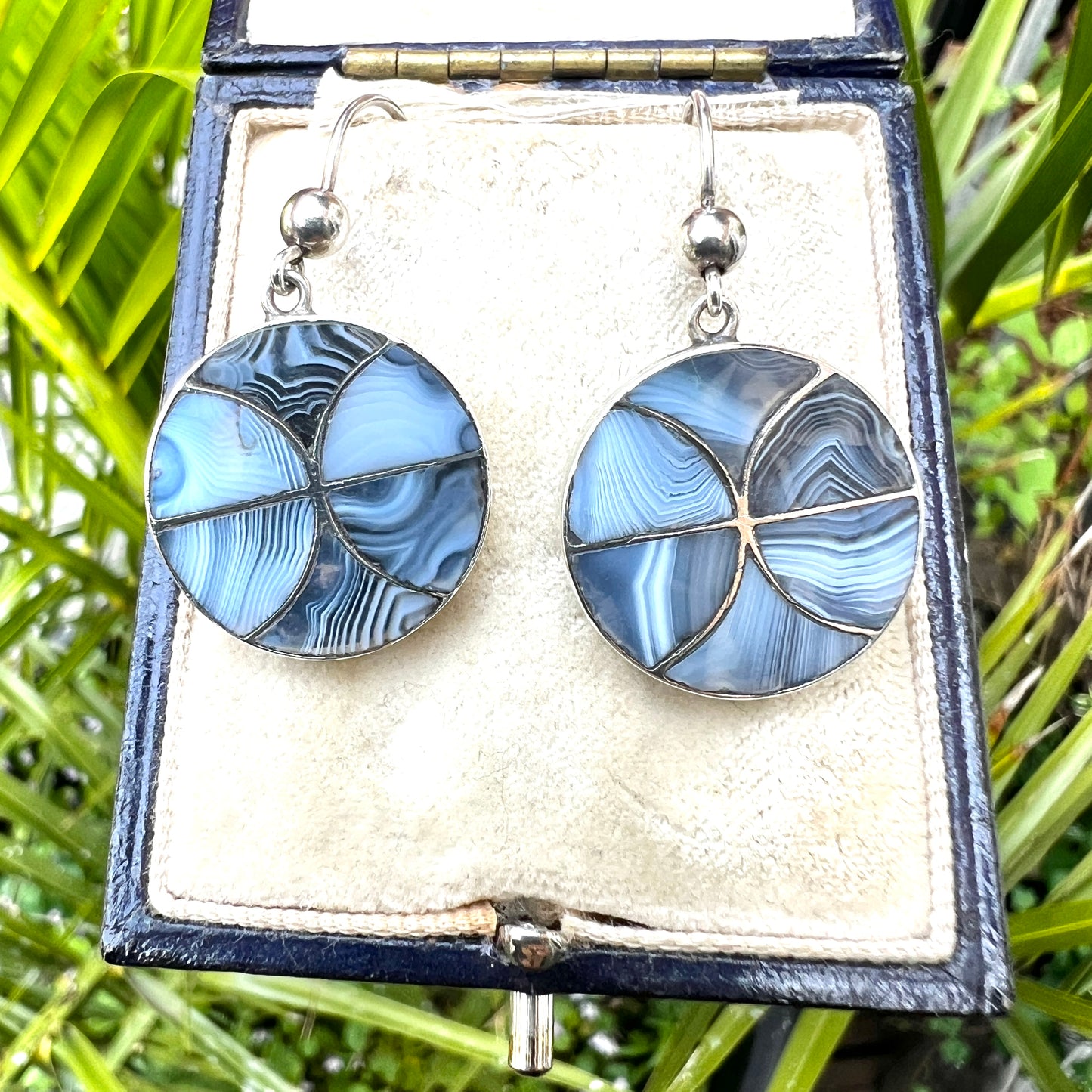 Victorian Scottish Blue Lace Agate Silver Earrings