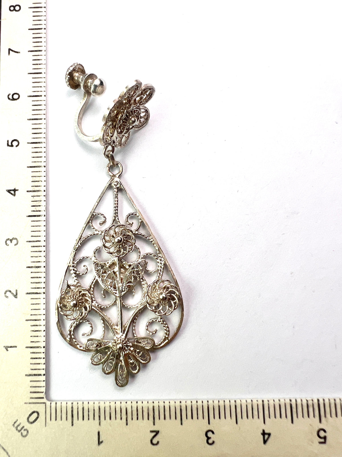 Vintage Silver Filigree Botanical Chandelier Earrings