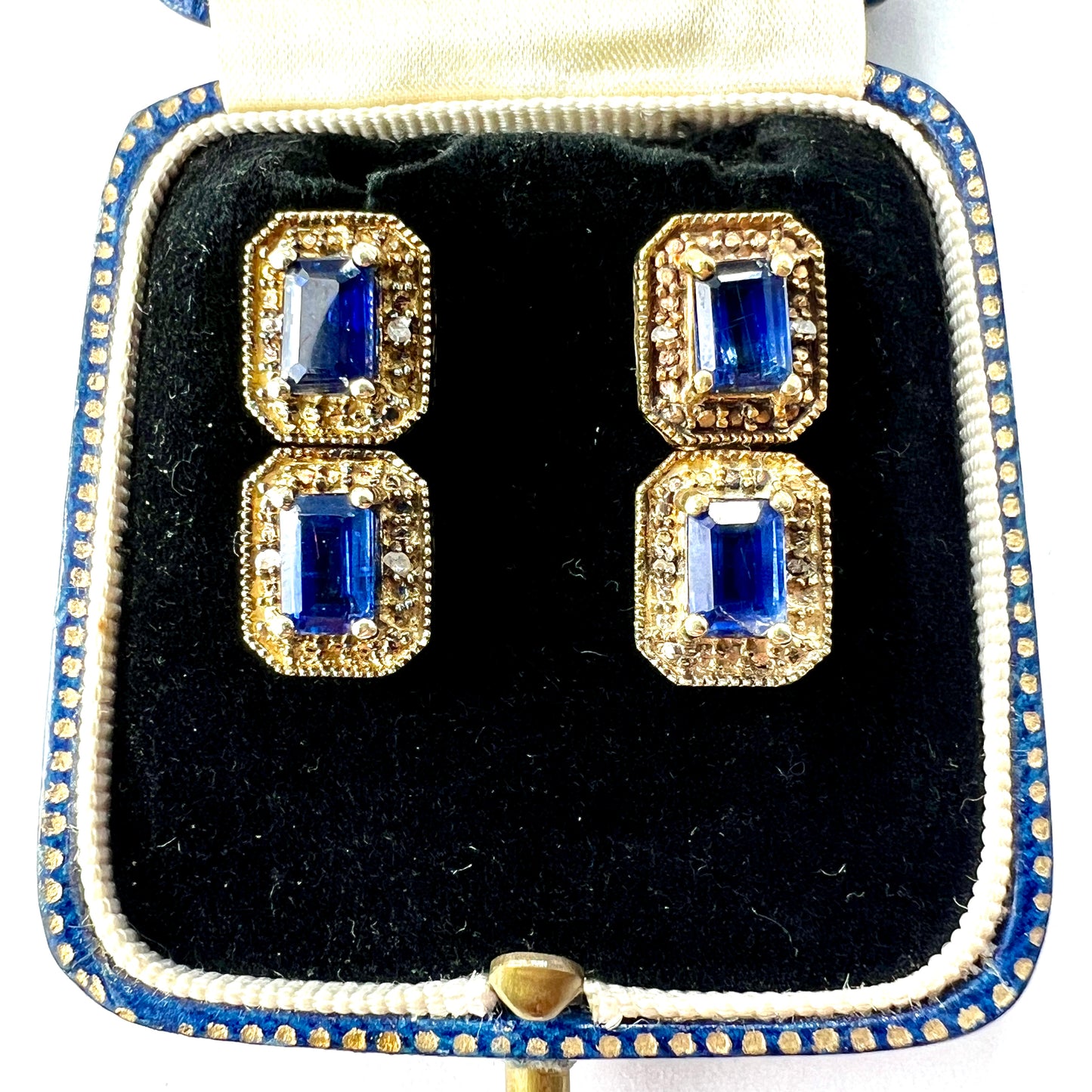 Art Deco Diamond and Sapphire Silver Gilt Earrings