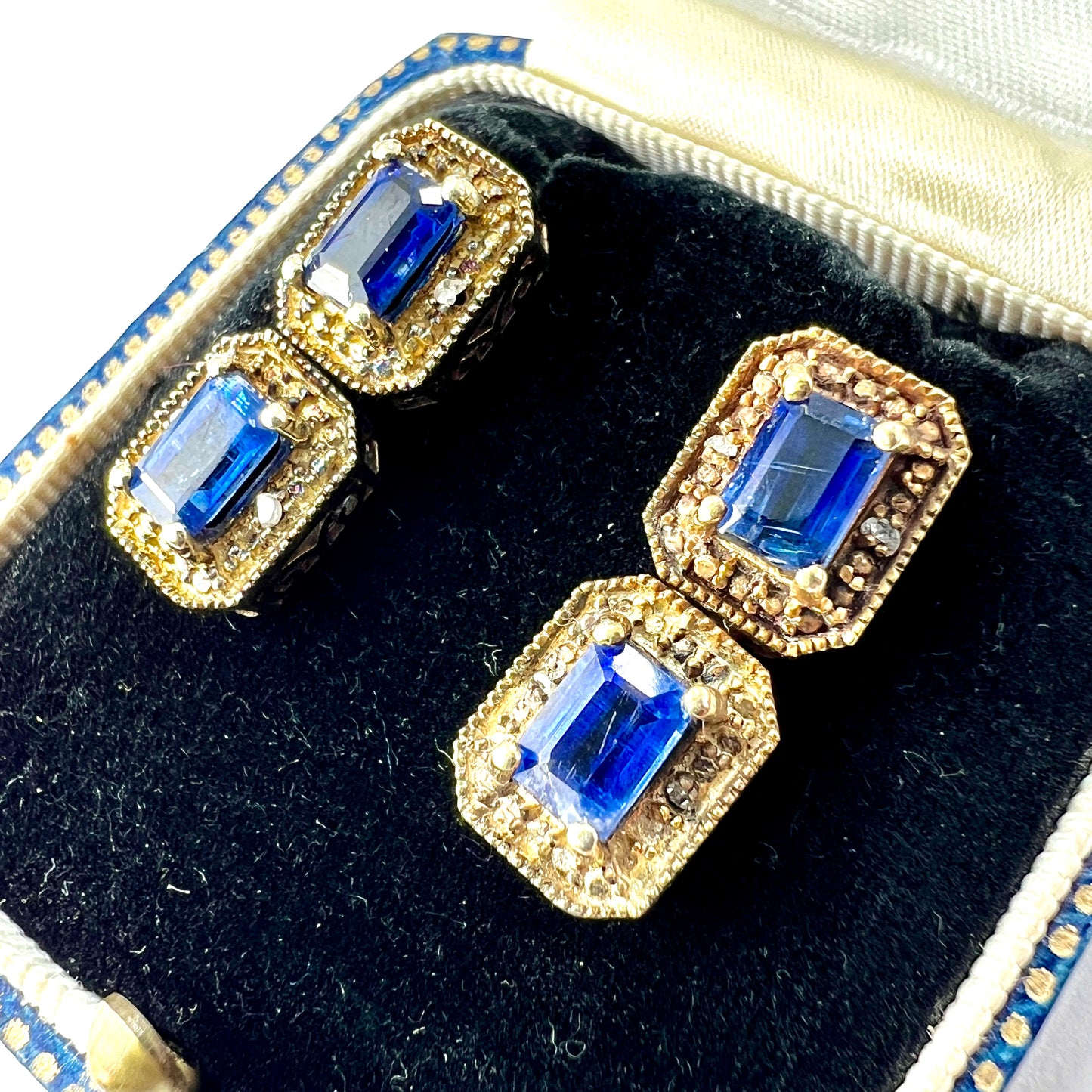 Art Deco Diamond and Sapphire Silver Gilt Earrings