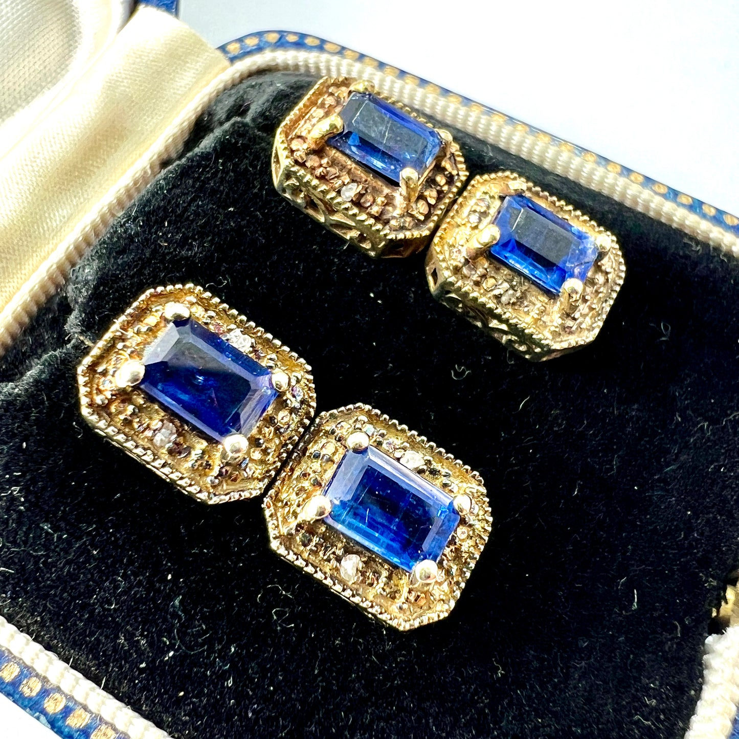 Art Deco Diamond and Sapphire Silver Gilt Earrings