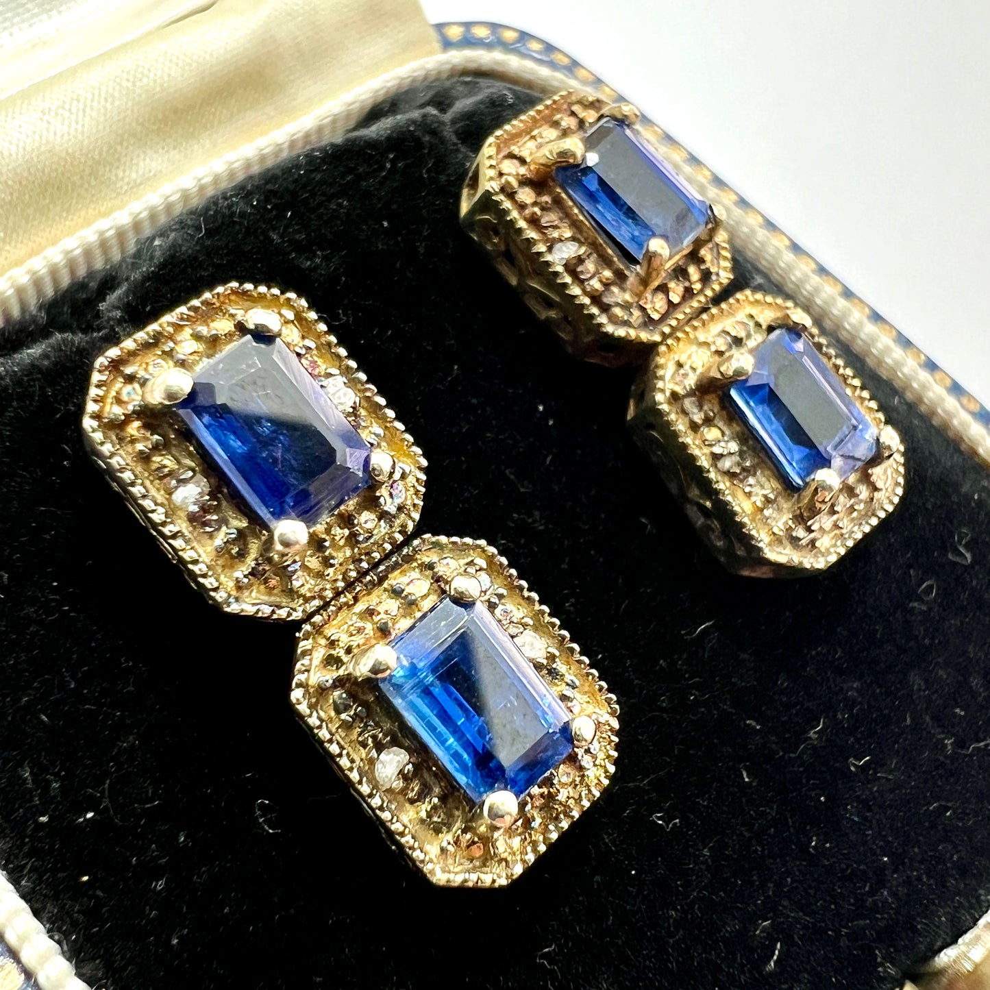 Art Deco Diamond and Sapphire Silver Gilt Earrings