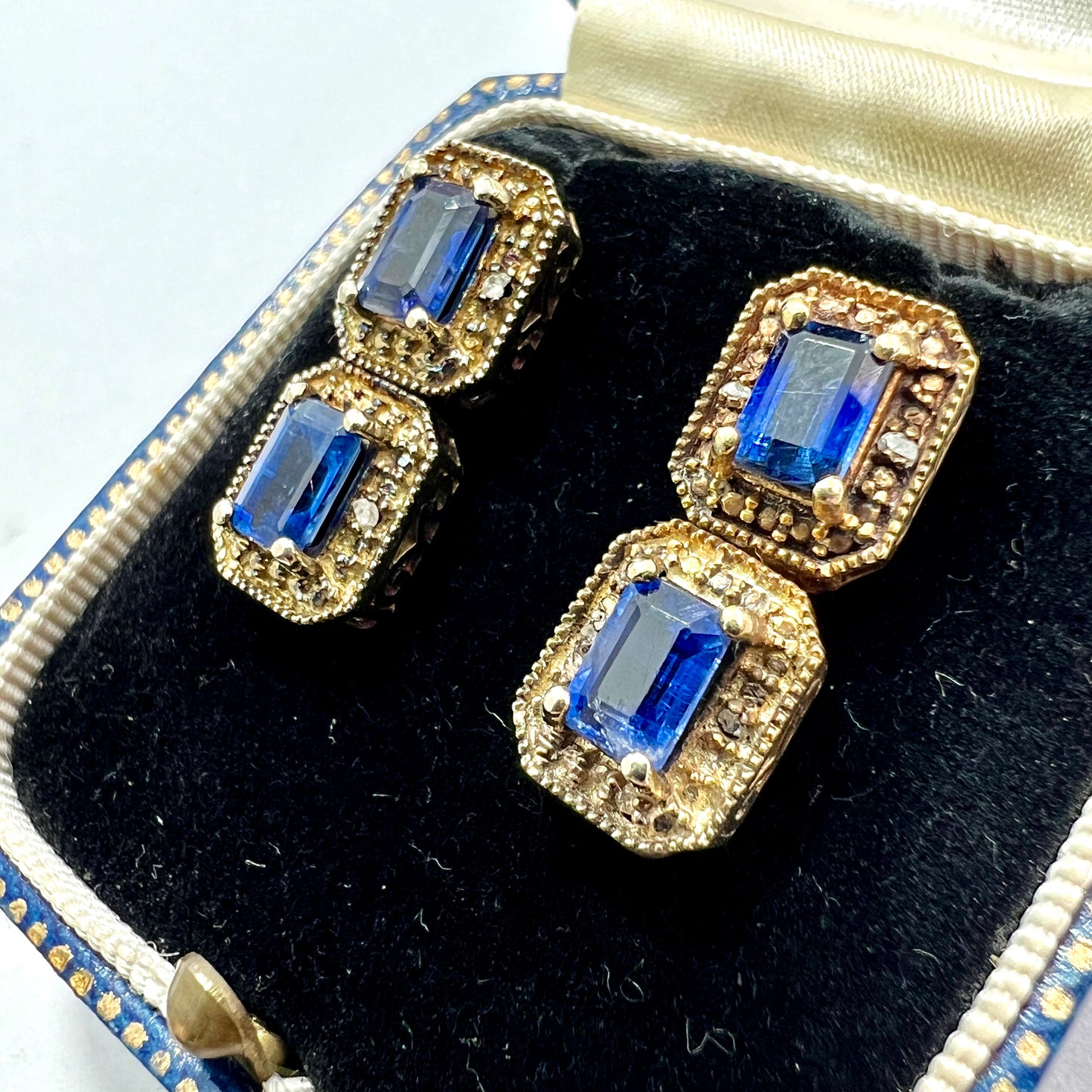 Art Deco Diamond and Sapphire Silver Gilt Earrings