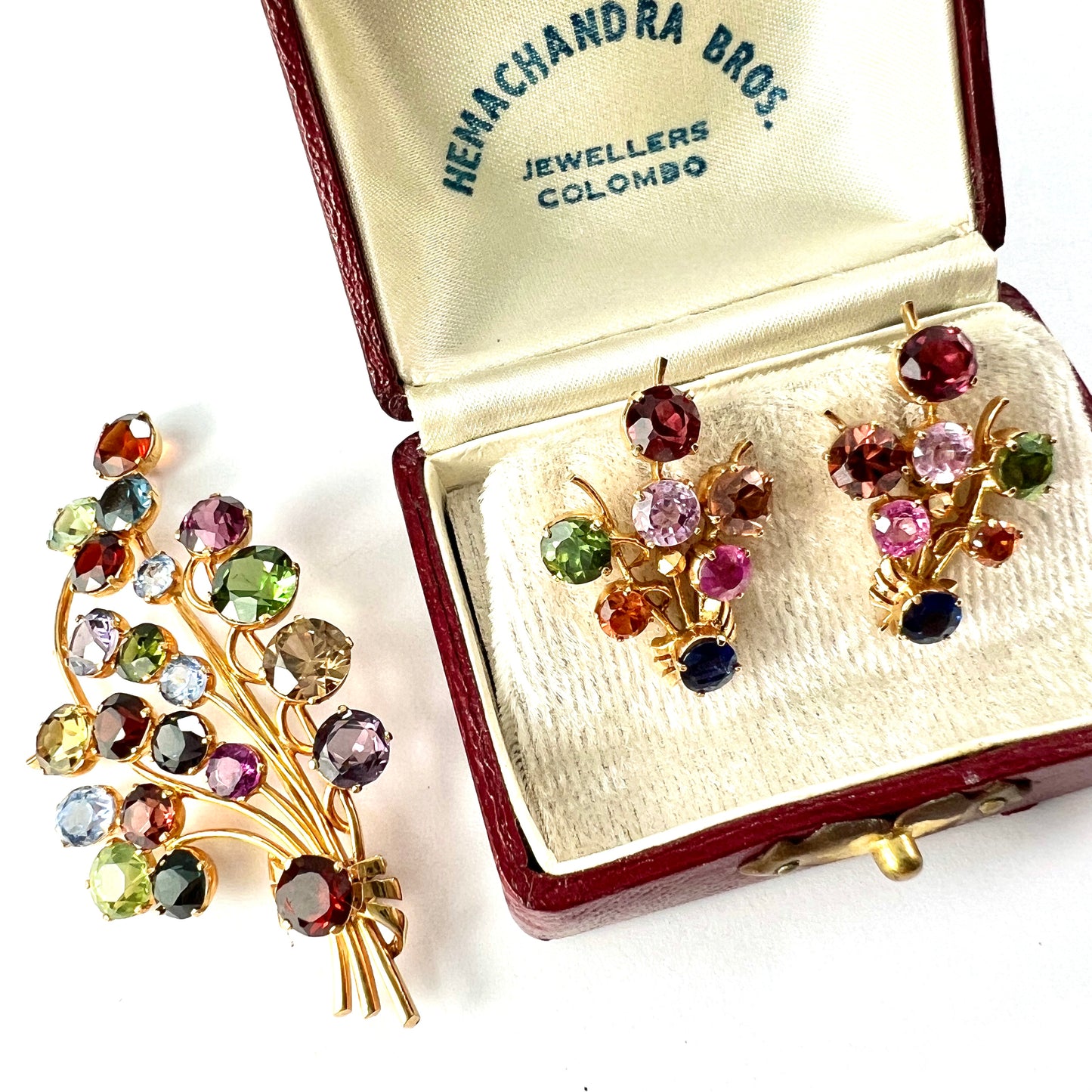 Vintage Gold Sri Lankan Tutti Frutti Gemstone Earrings