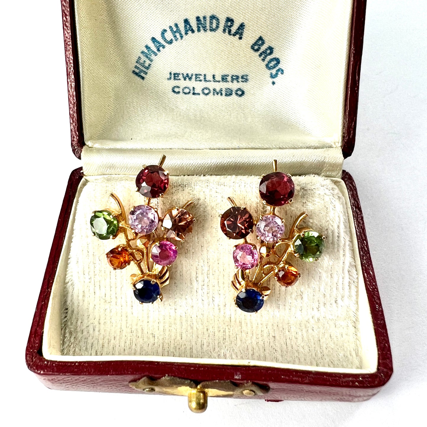 Vintage Gold Sri Lankan Tutti Frutti Gemstone Earrings