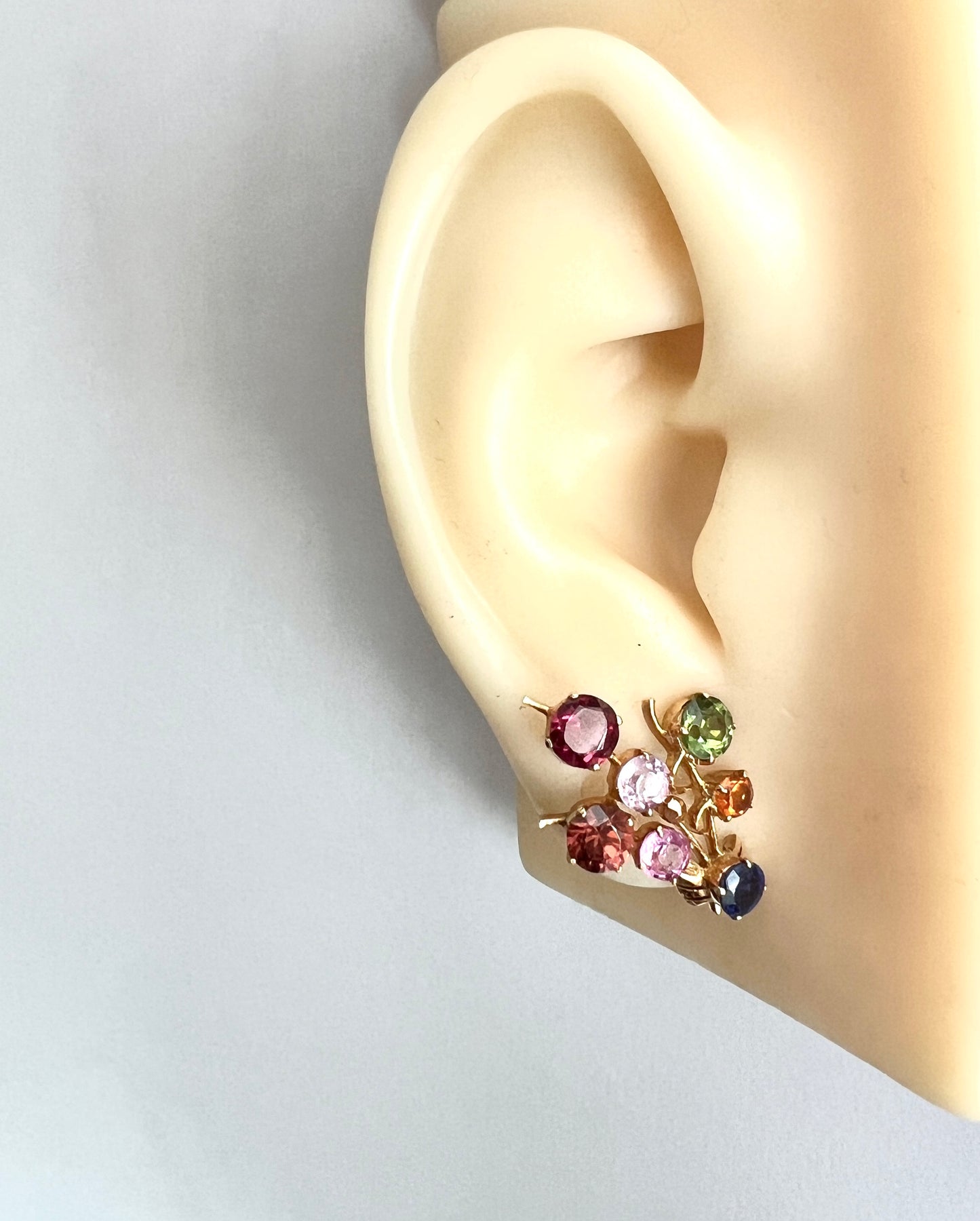 Vintage Gold Sri Lankan Tutti Frutti Gemstone Earrings