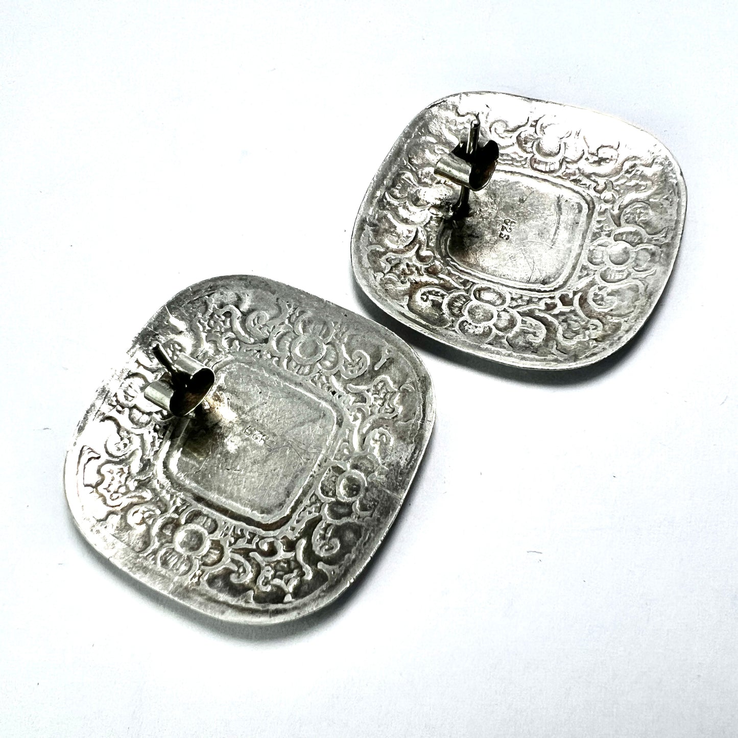 Huge Vintage Silver Floral Stud Earrings