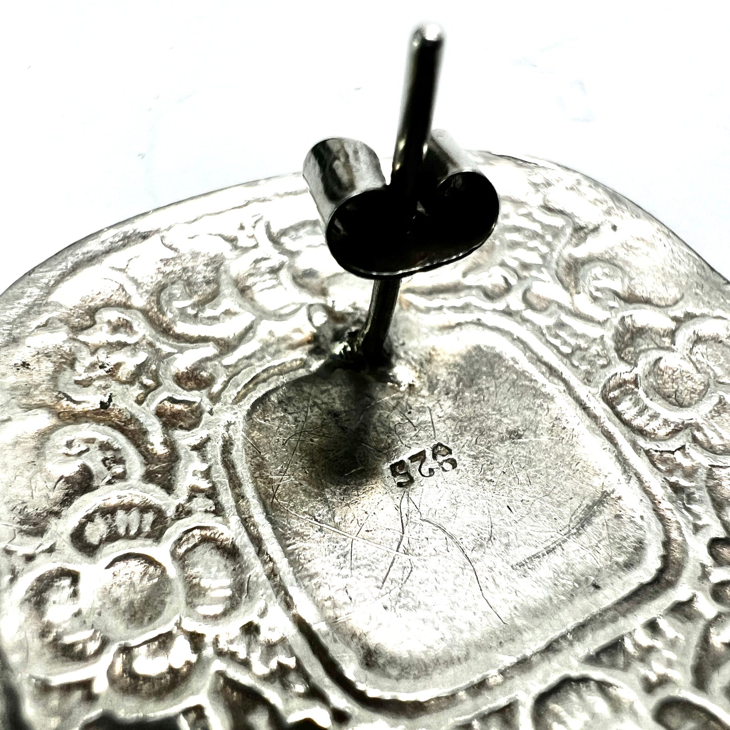 Huge Vintage Silver Floral Stud Earrings