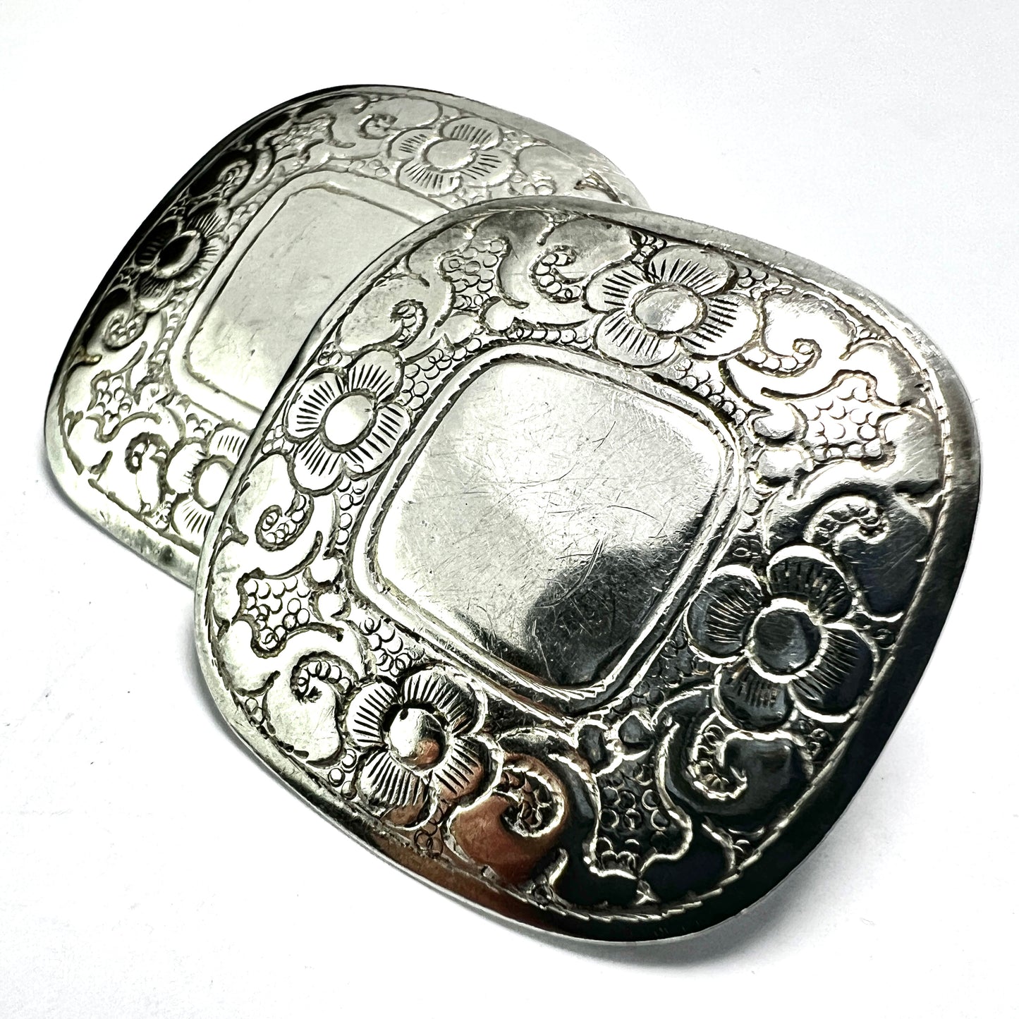 Huge Vintage Silver Floral Stud Earrings