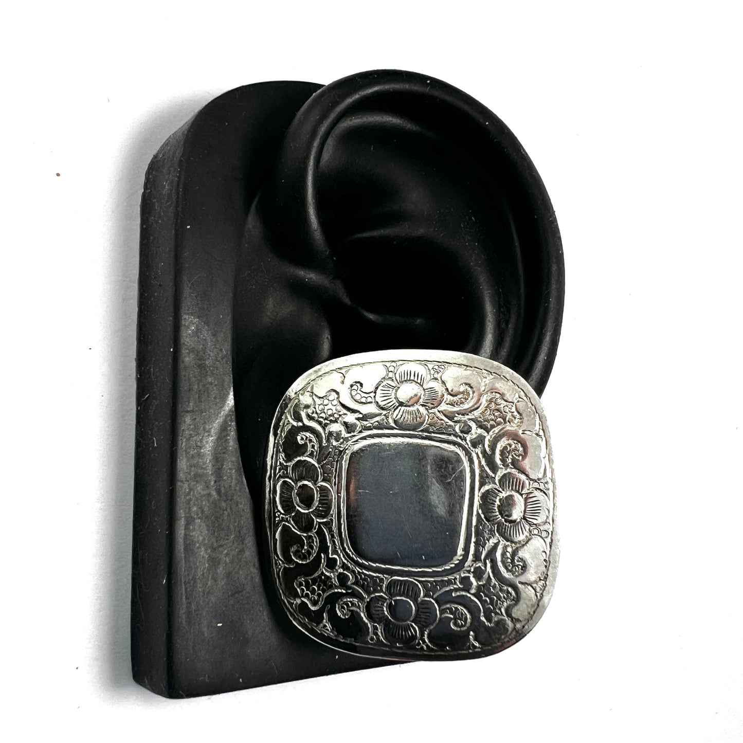 Huge Vintage Silver Floral Stud Earrings