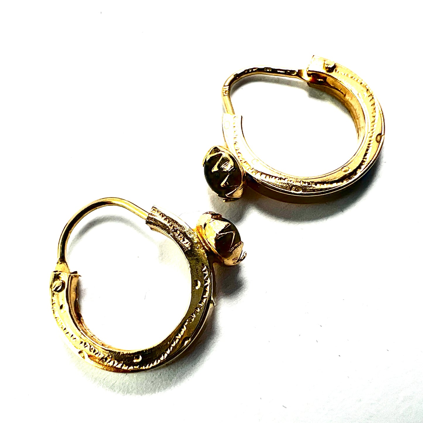 Vintage 18CT Gold Red Paste Hoop Earrings